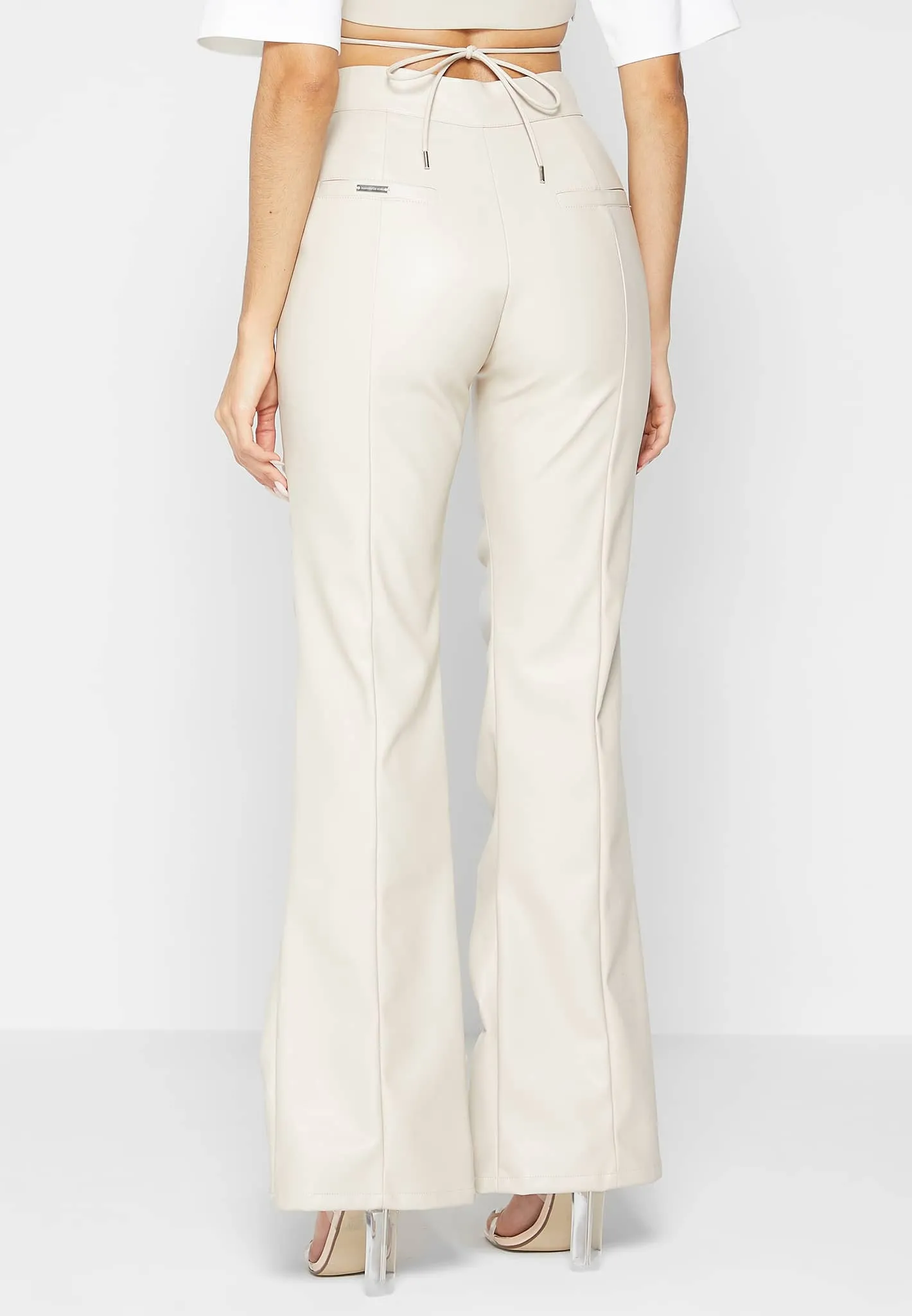 Leather Ruched Trousers - Beige sold by Maniere De Voir product image thumbnail 4