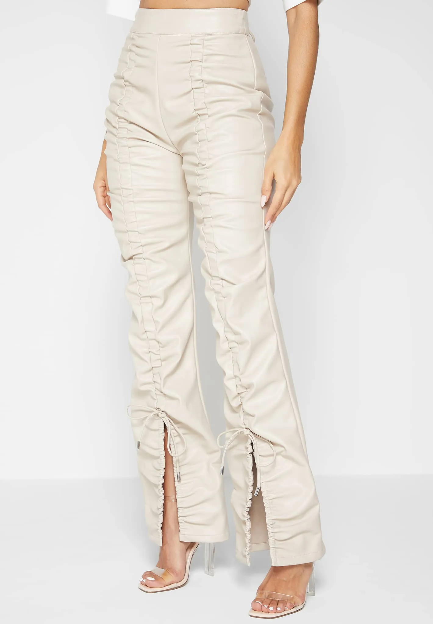Leather Ruched Trousers - Beige sold by Maniere De Voir product image thumbnail 5