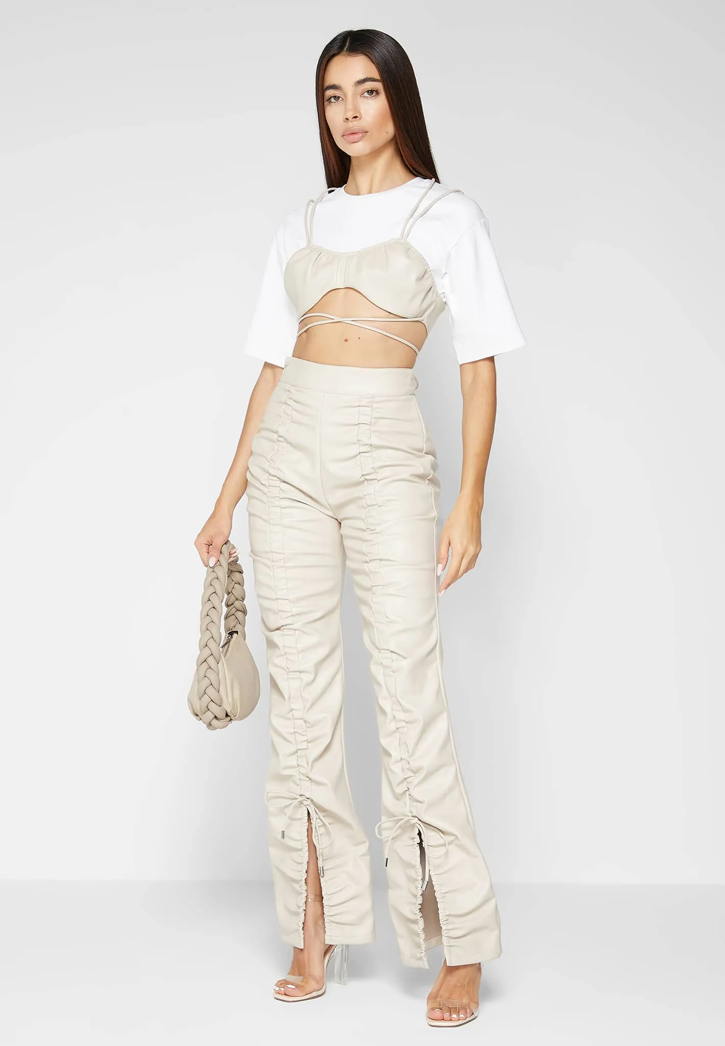 Leather Ruched Trousers - Beige sold by Maniere De Voir product image thumbnail 2