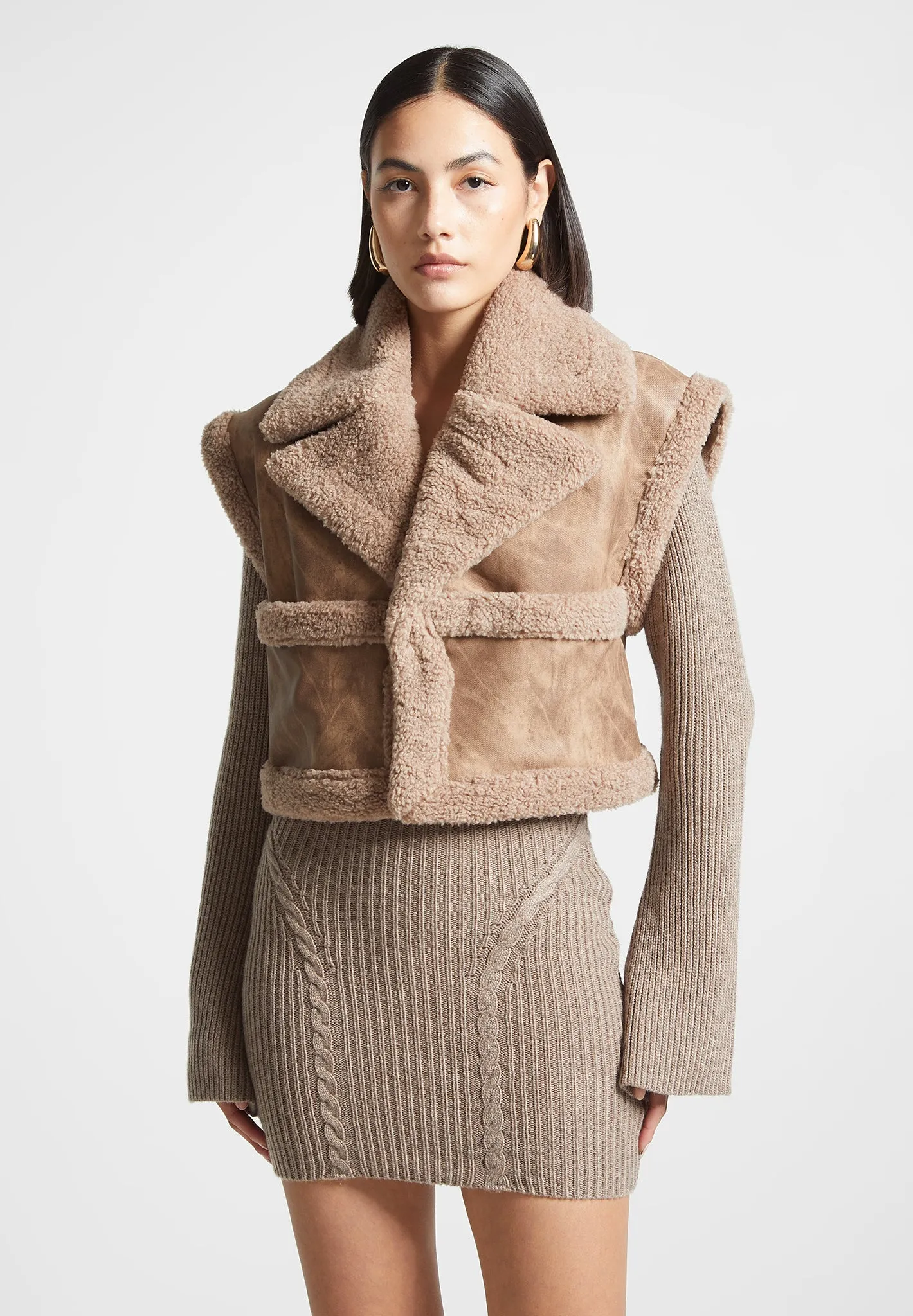 2-in-1 Leather and Borg Jacket/Gilet - Brown sold by Maniere De Voir product image thumbnail 4