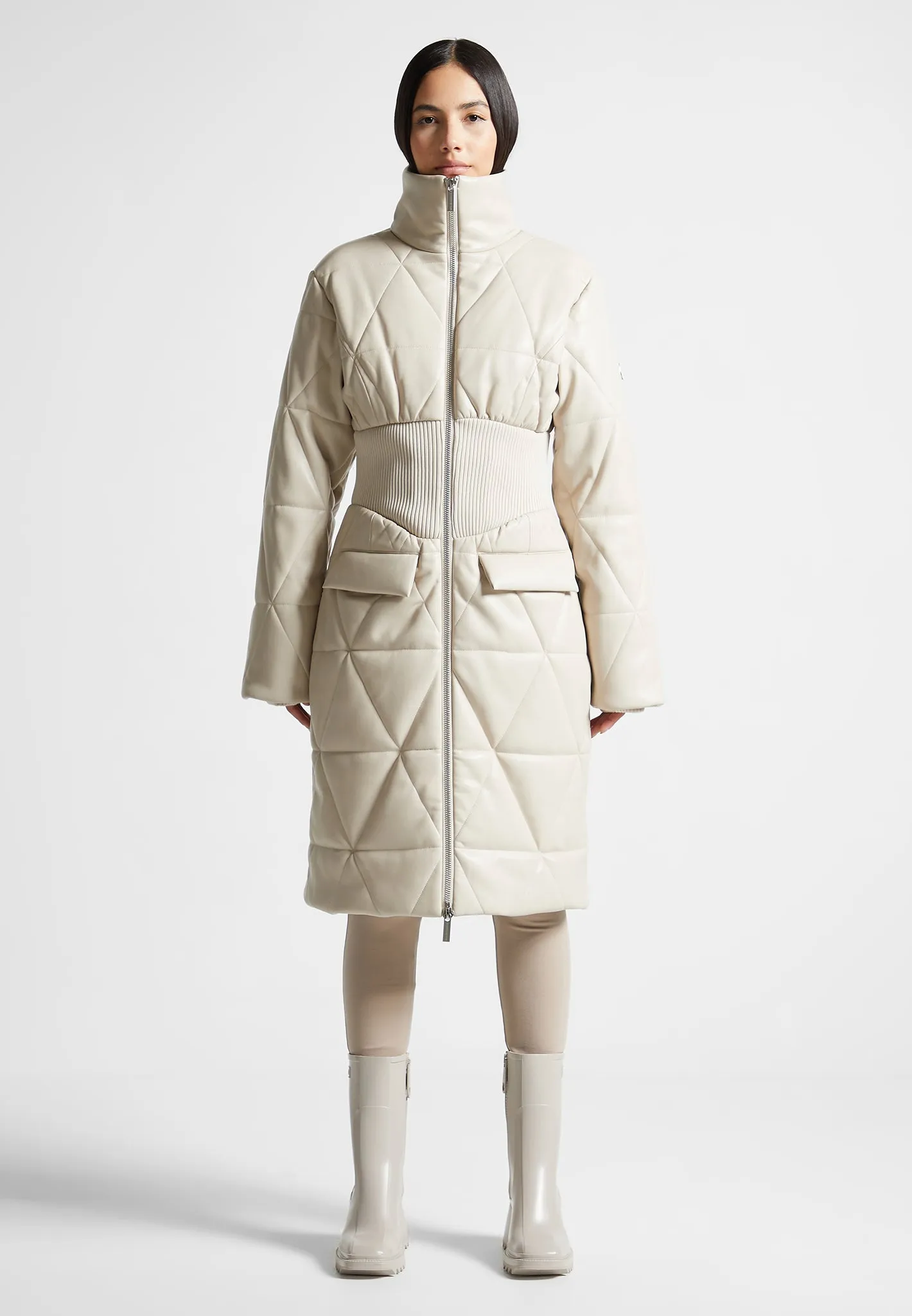 Quilted Leather Longline Corset Coat - Beige sold by Maniere De Voir