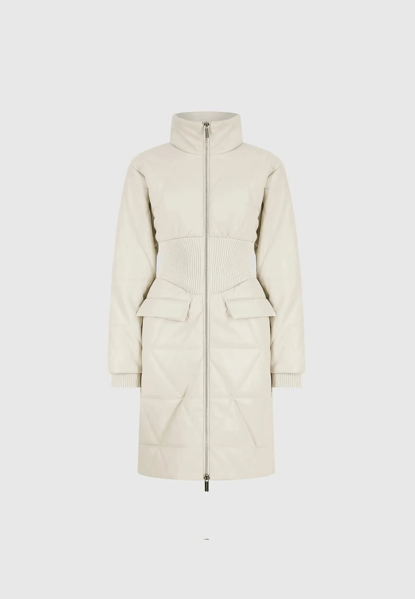 Quilted Leather Longline Corset Coat - Beige sold by Maniere De Voir product image thumbnail 2