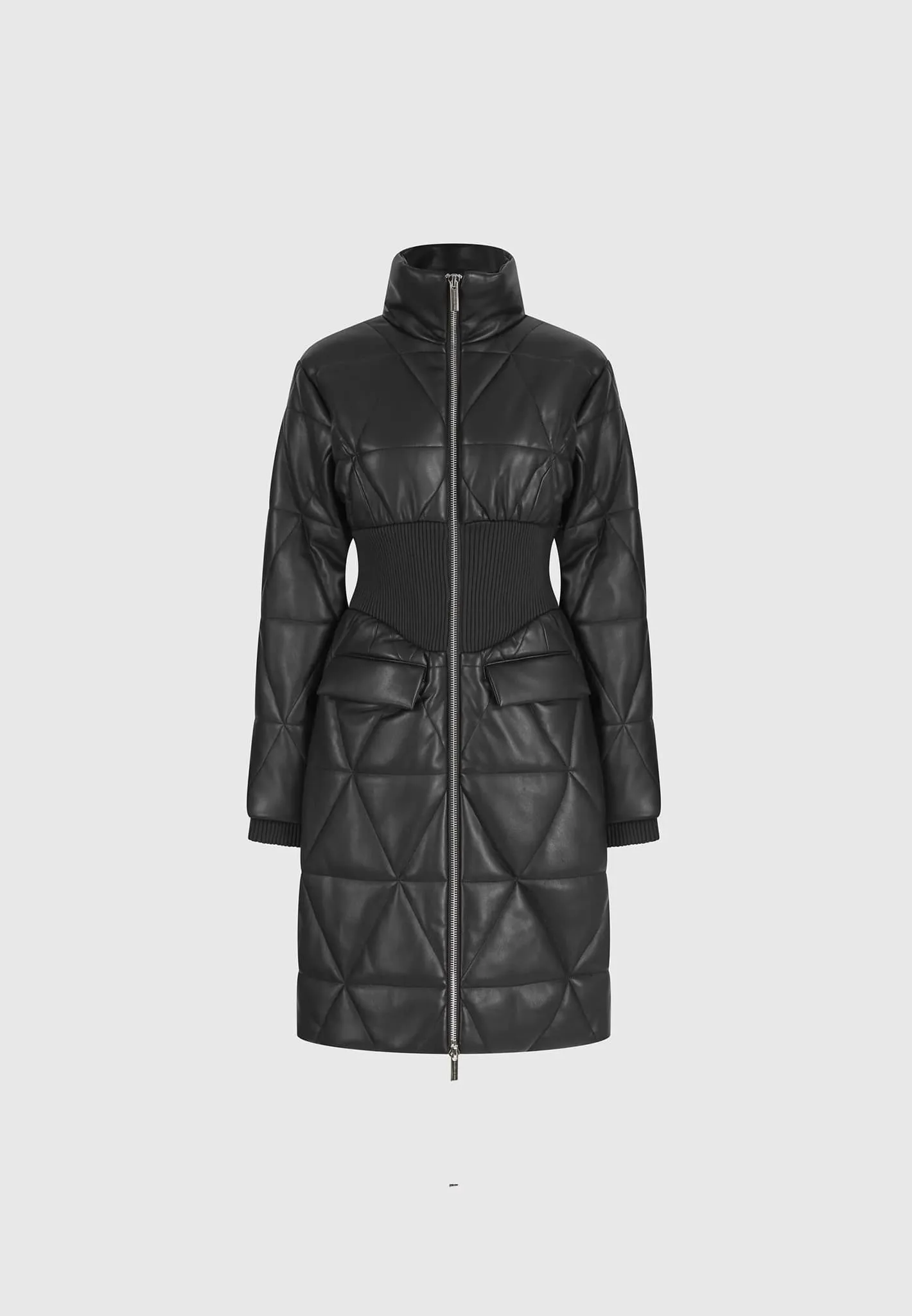 Quilted Leather Longline Corset Coat - Black sold by Maniere De Voir product image thumbnail 2