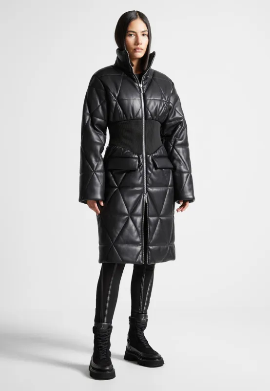 Quilted Leather Longline Corset Coat - Black sold by Maniere De Voir