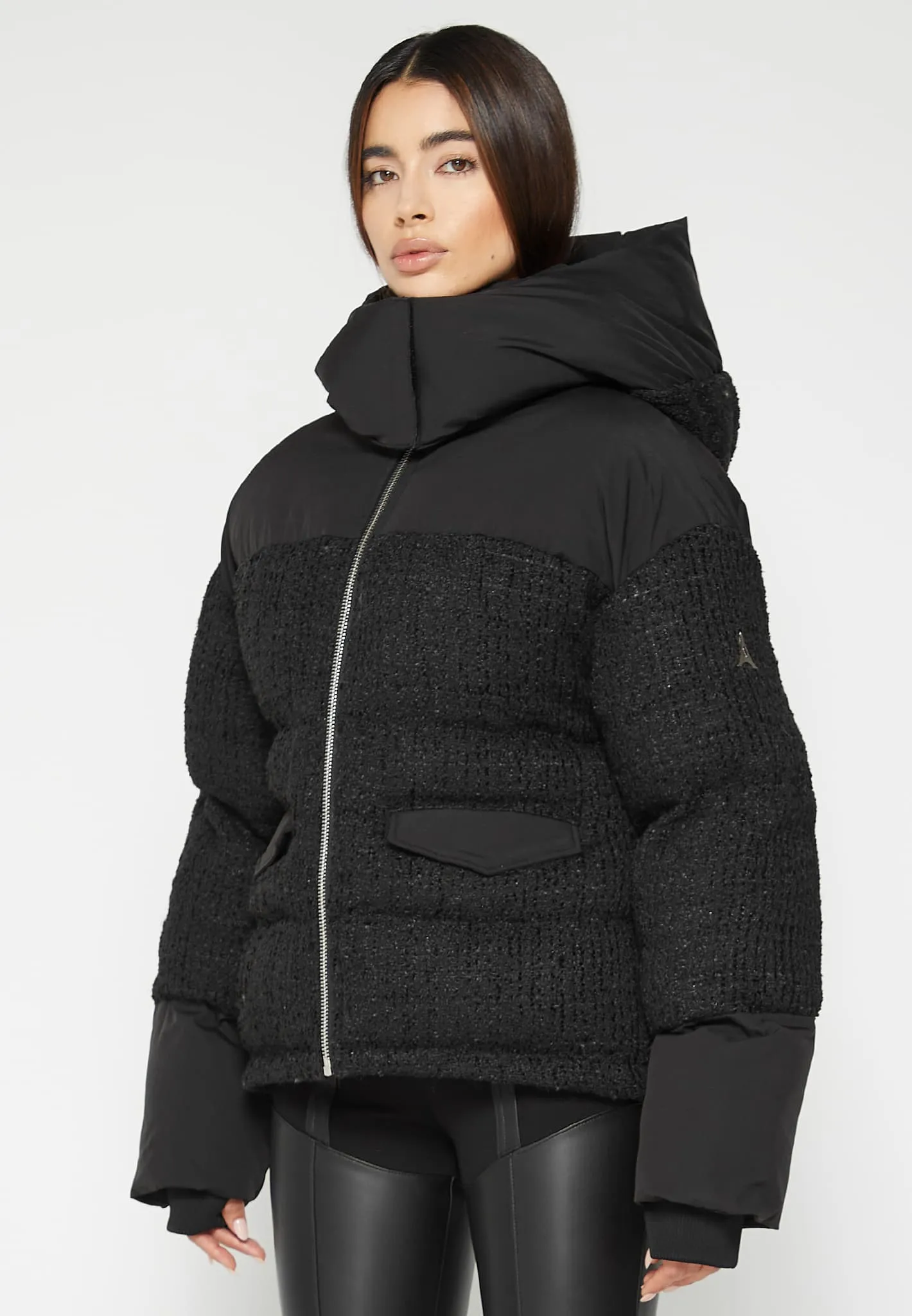 Tweed Puffer Coat - Black sold by Maniere De Voir product image thumbnail 3