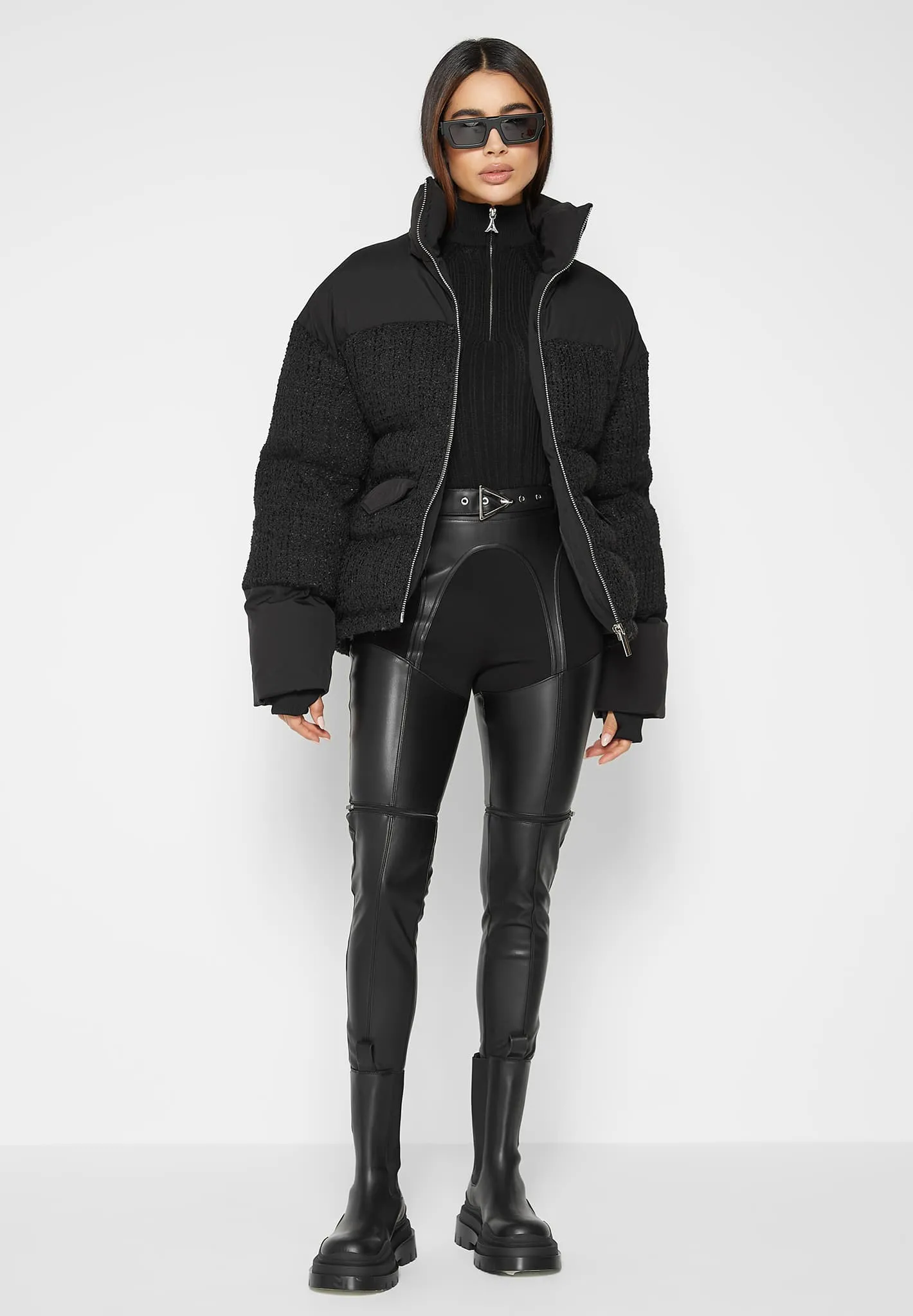 Tweed Puffer Coat - Black sold by Maniere De Voir product image thumbnail 2