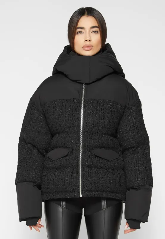 Tweed Puffer Coat - Black sold by Maniere De Voir