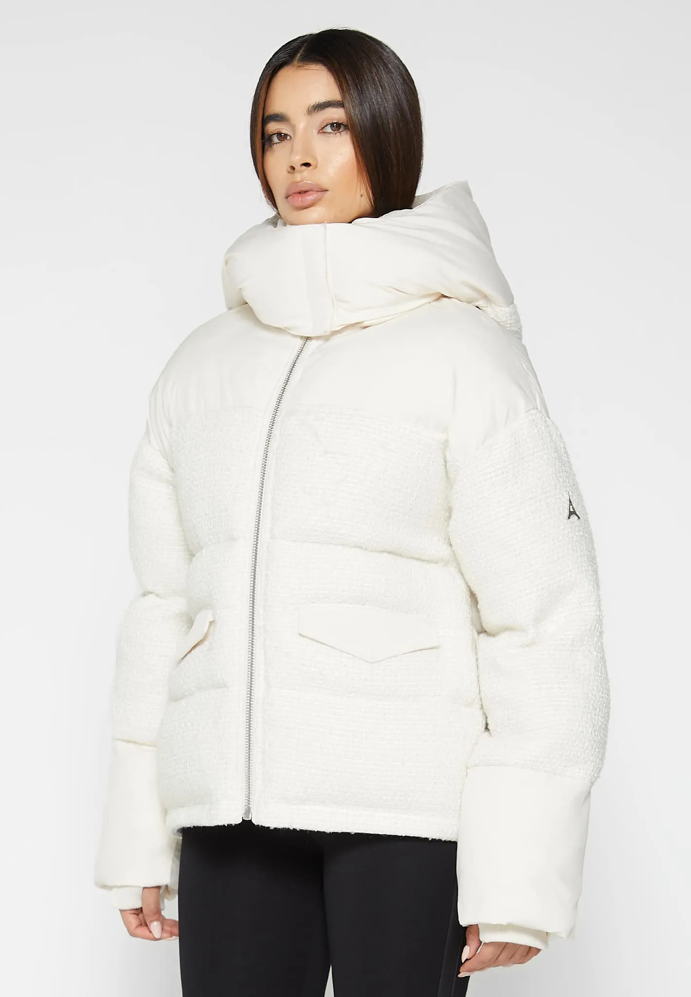 Tweed Puffer Coat - Off White sold by Maniere De Voir product image thumbnail 3
