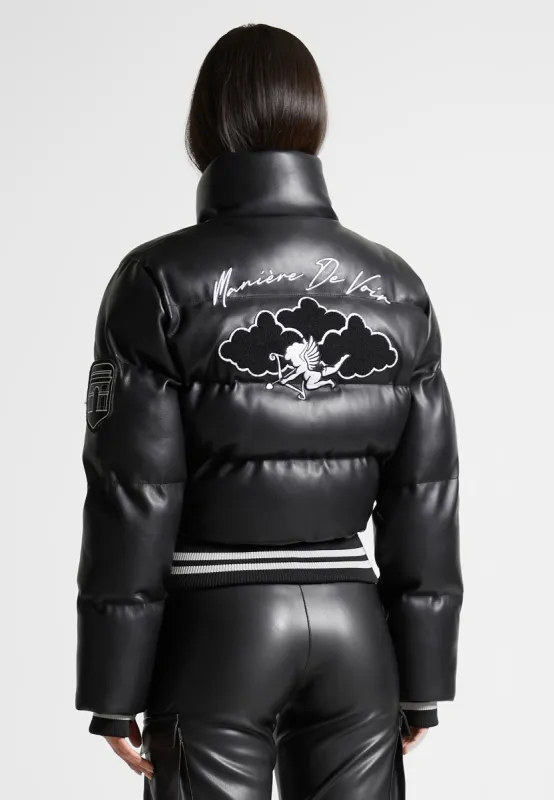 Leather Signature Varsity Puffer Jacket - Black sold by Maniere De Voir