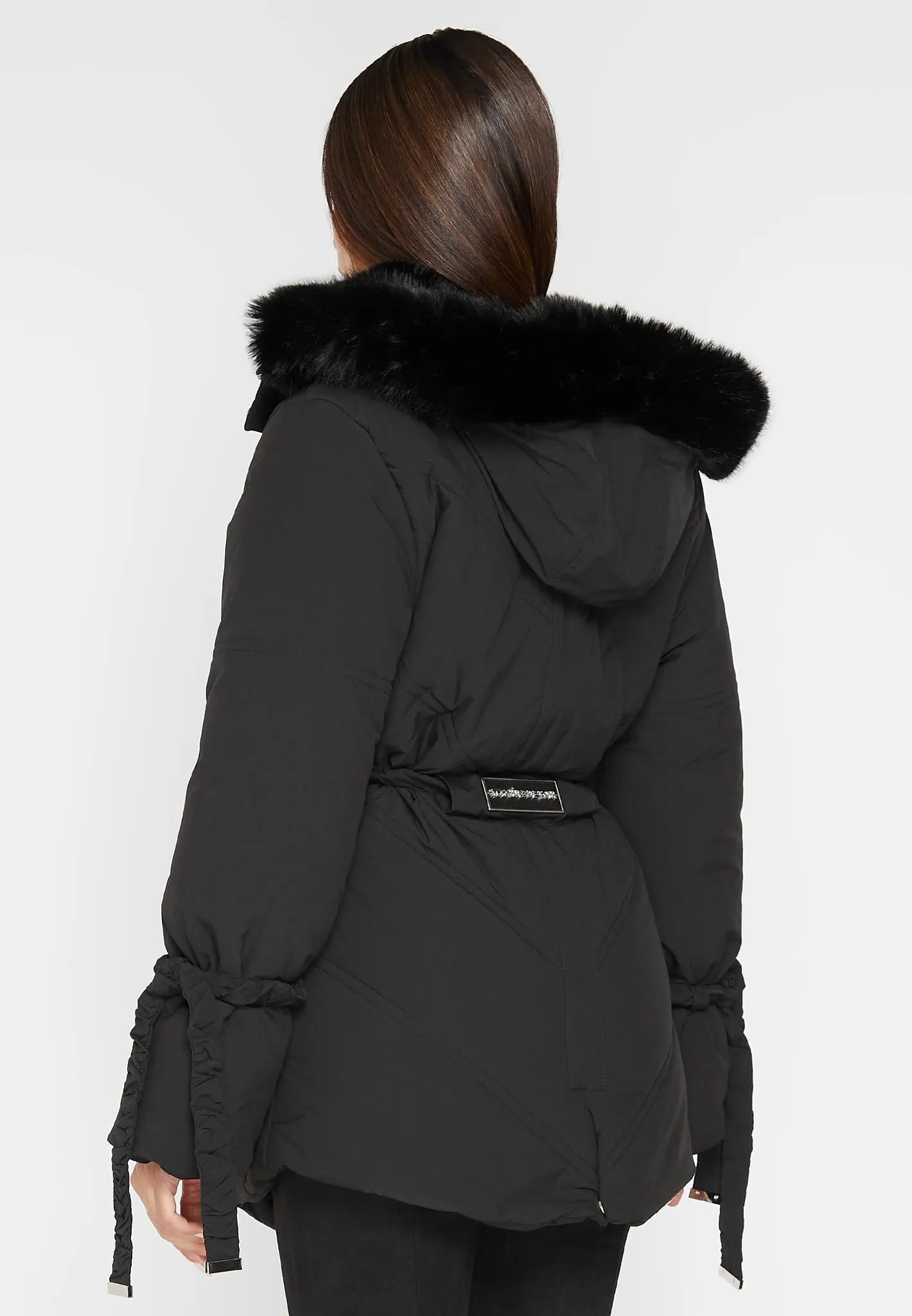 Faux Fur Longline Coat - Black/Black sold by Maniere De Voir product image thumbnail 4