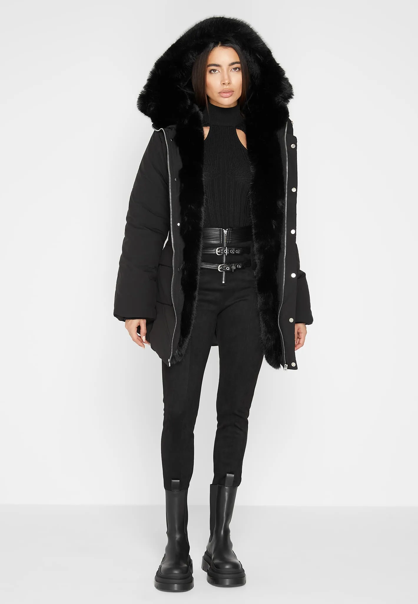 Faux Fur Longline Coat - Black/Black sold by Maniere De Voir product image thumbnail 2