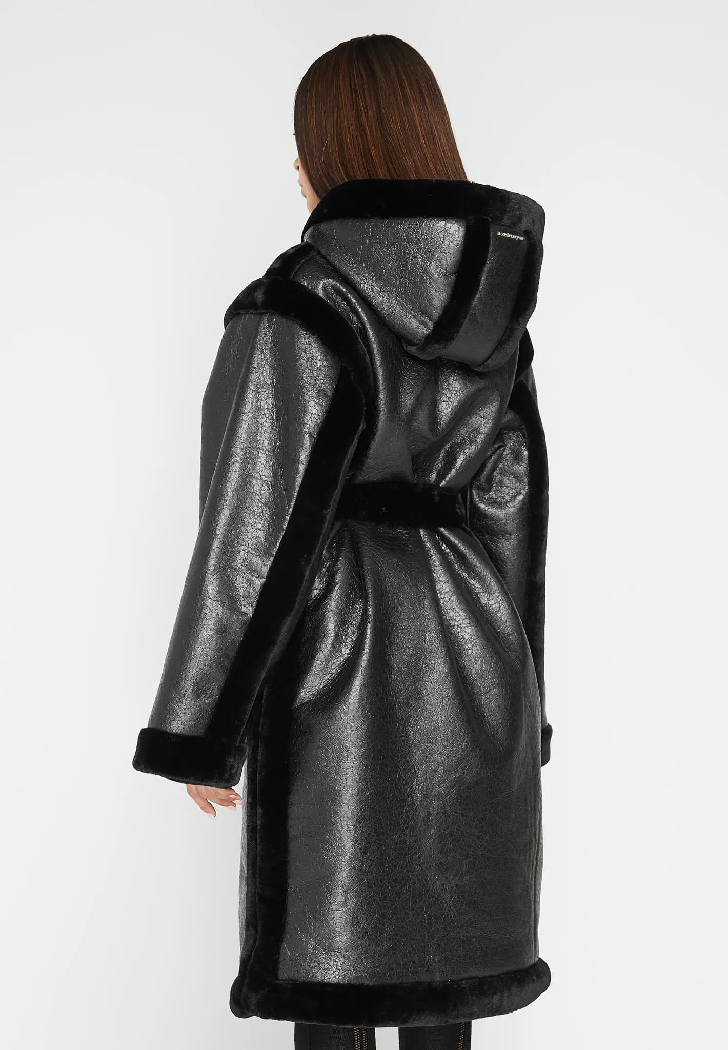 Cracked Leather and Plush Coat - Black sold by Maniere De Voir product image thumbnail 4