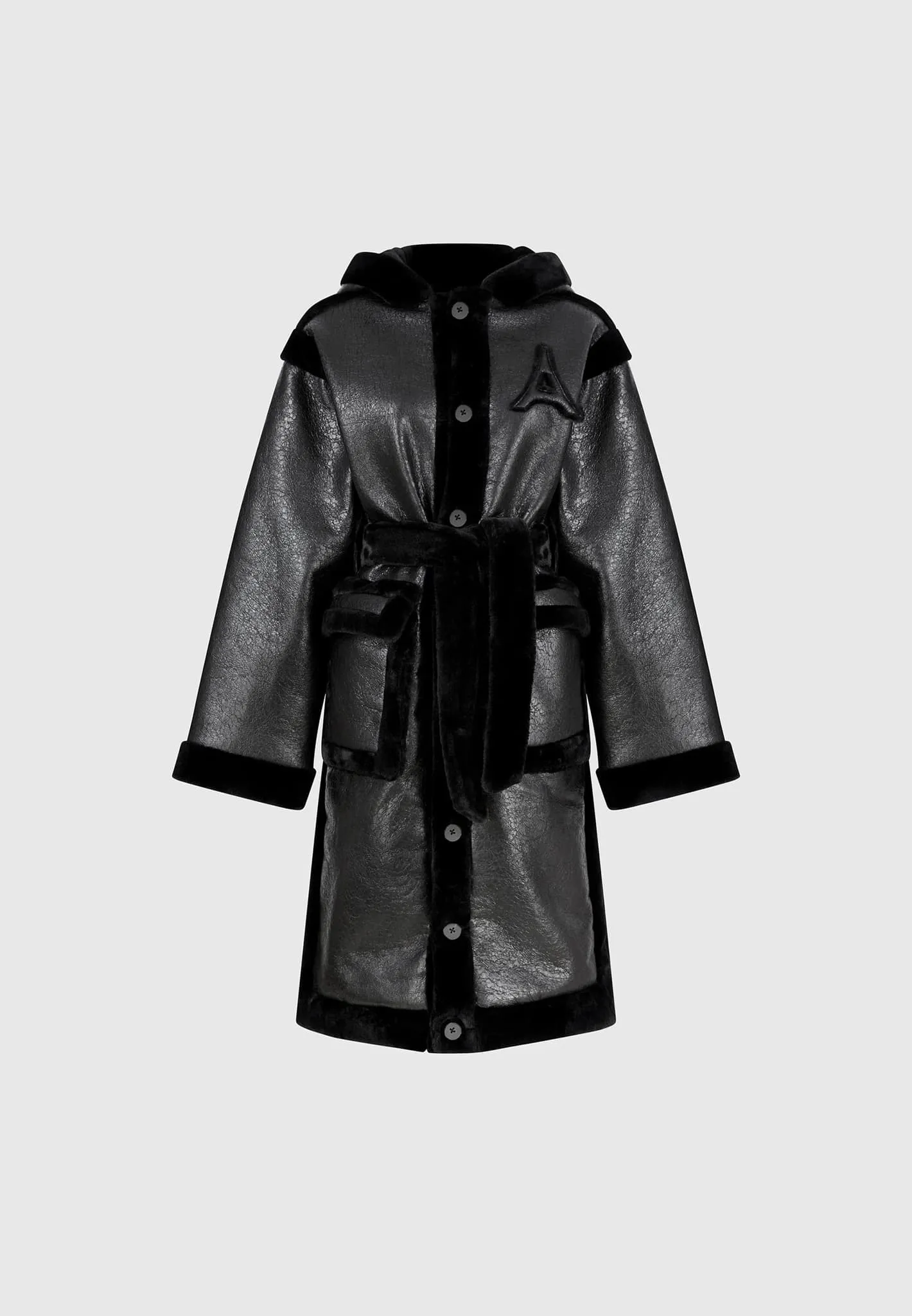 Cracked Leather and Plush Coat - Black sold by Maniere De Voir product image thumbnail 5