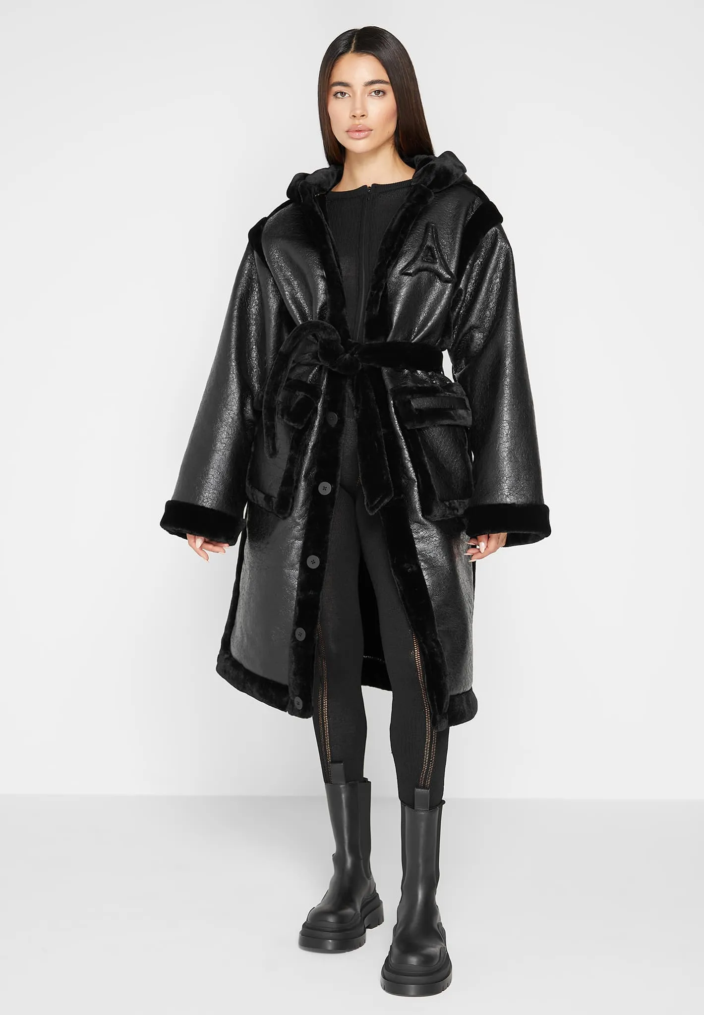 Cracked Leather and Plush Coat - Black sold by Maniere De Voir product image thumbnail 2