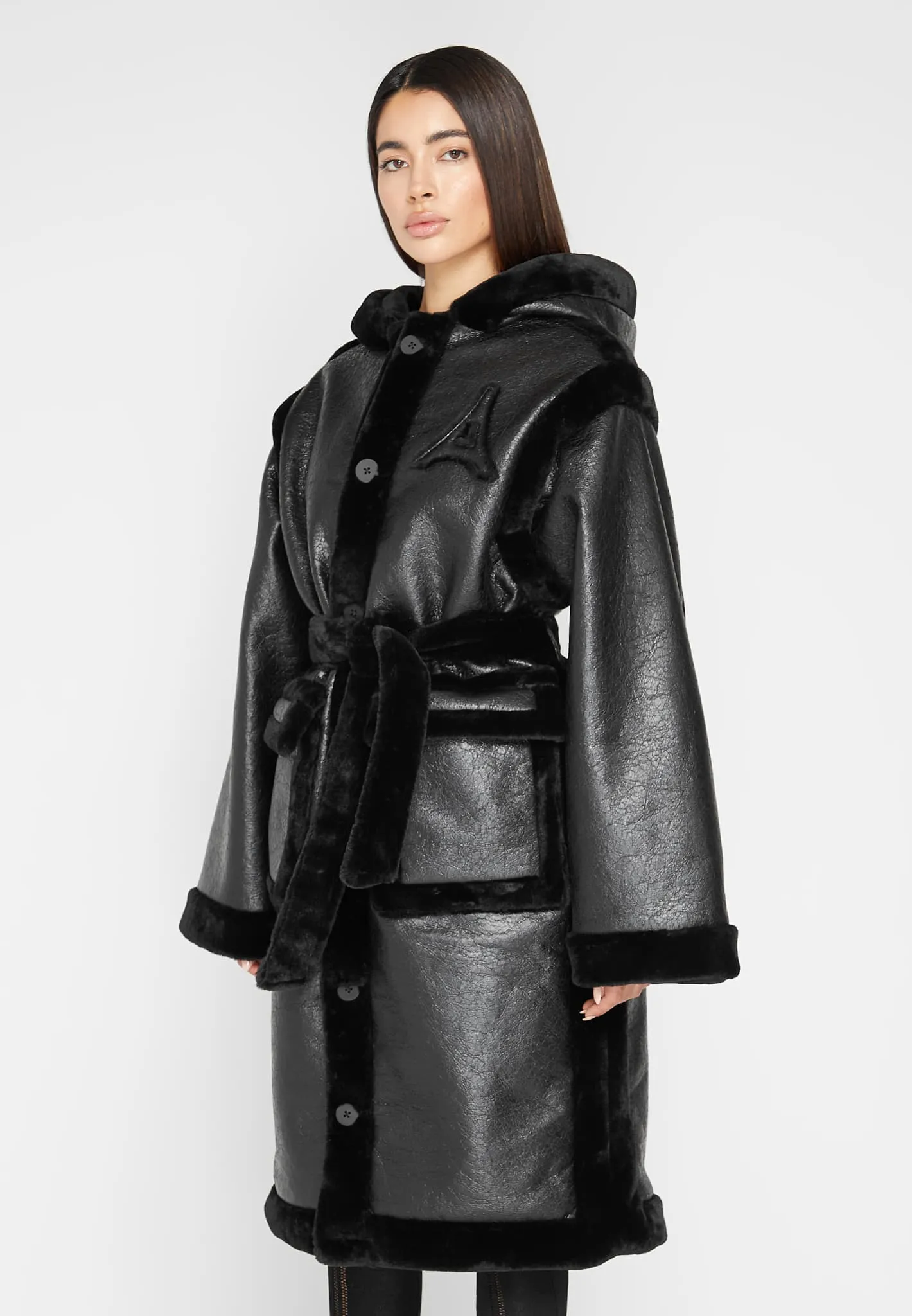 Cracked Leather and Plush Coat - Black sold by Maniere De Voir product image thumbnail 3