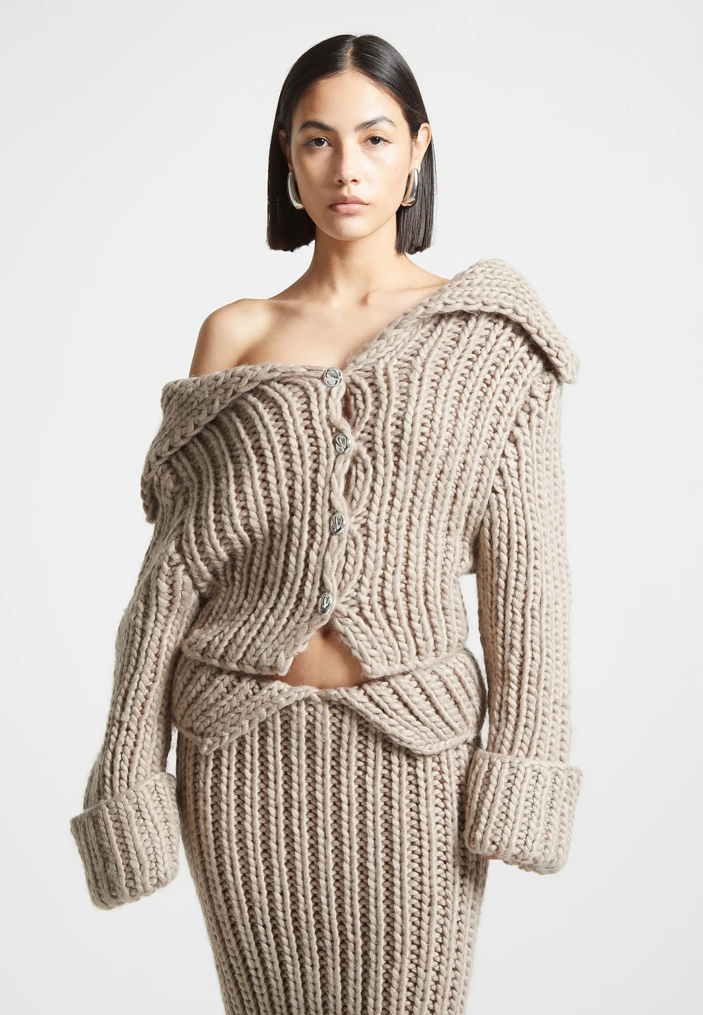 Chunky Knit Cardigan - Taupe sold by Maniere De Voir product image thumbnail 2