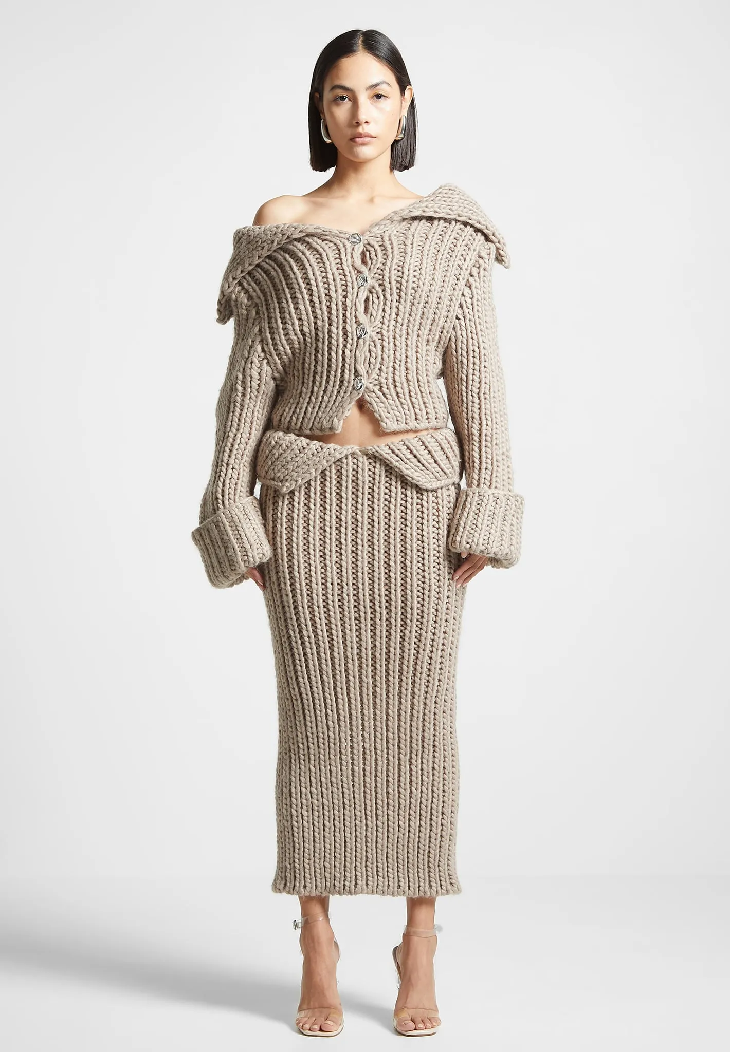 Chunky Knit Cardigan - Taupe sold by Maniere De Voir