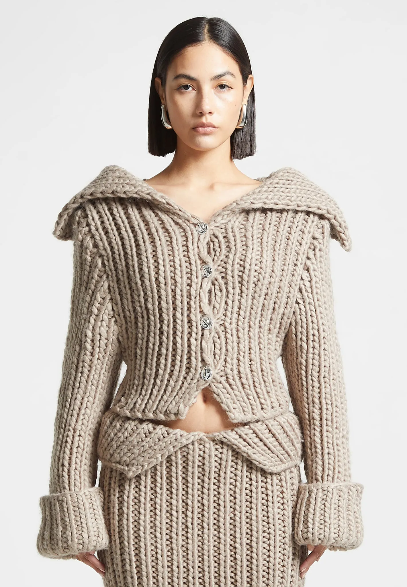 Chunky Knit Cardigan - Taupe sold by Maniere De Voir product image thumbnail 3