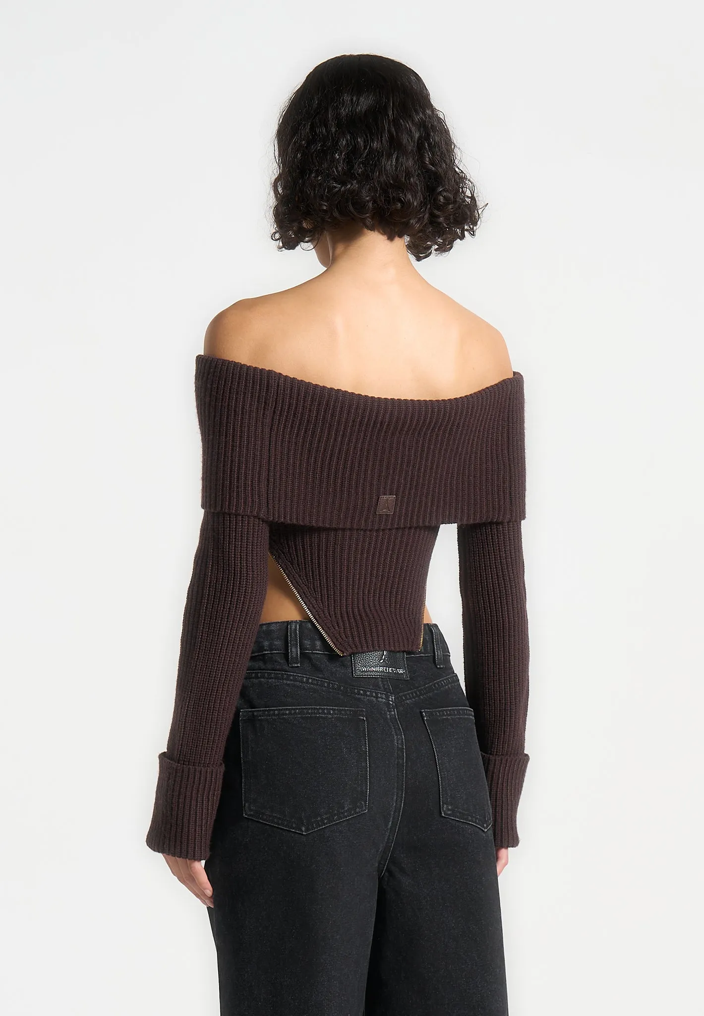 Zip Detail Knit Bandeau Top - Brown sold by Maniere De Voir product image thumbnail 5