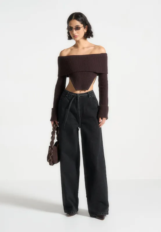 Zip Detail Knit Bandeau Top - Brown sold by Maniere De Voir
