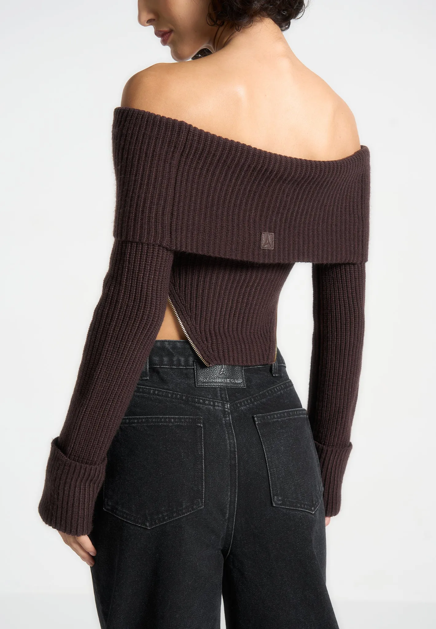 Zip Detail Knit Bandeau Top - Brown sold by Maniere De Voir product image thumbnail 3
