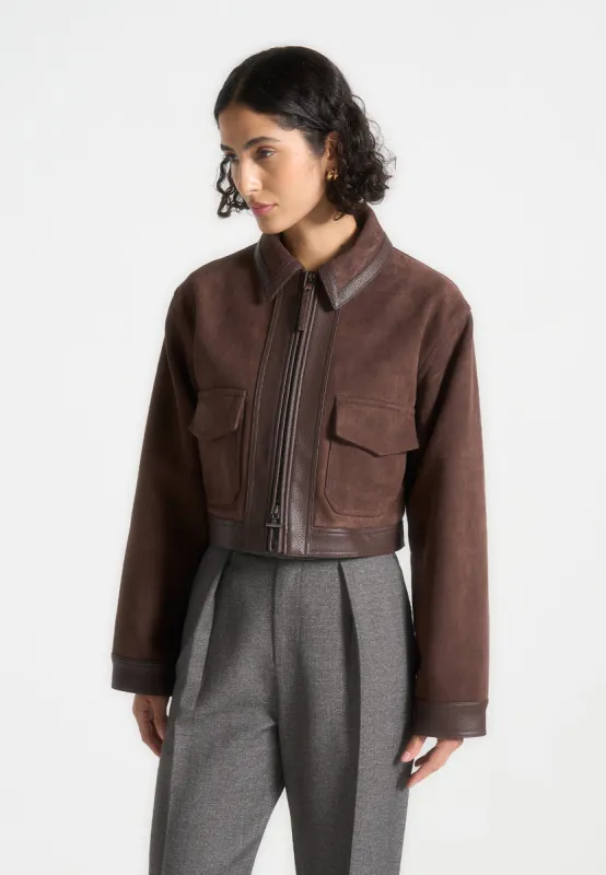 Denise - Suede & Pebbled Leather Jacket - Brown sold by Maniere De Voir