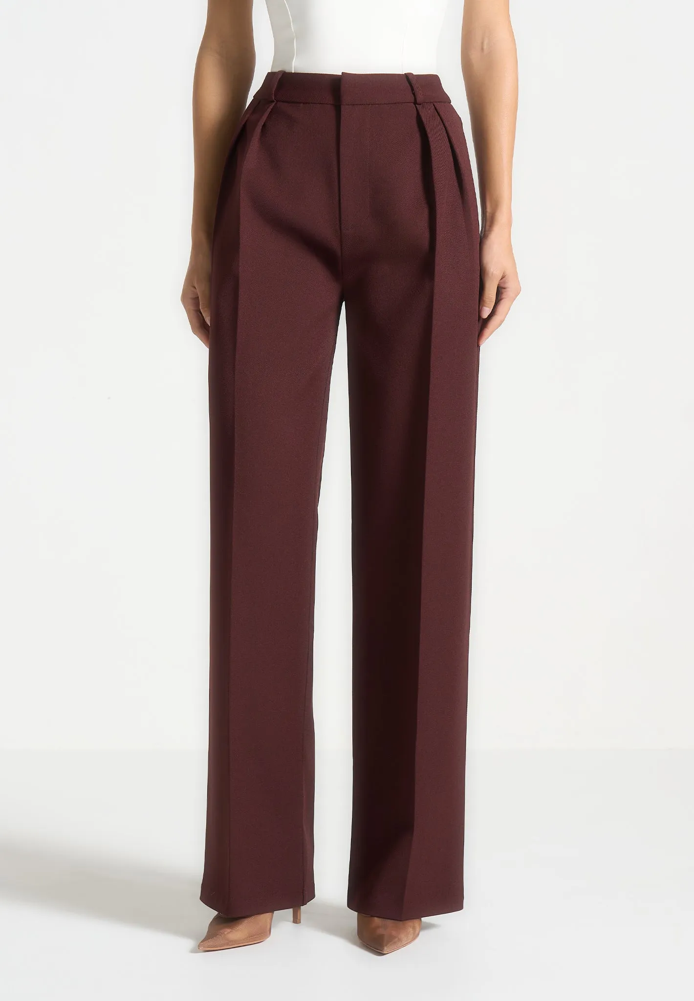 Julie - Tailored Twin Pleat Trousers - Wine Red sold by Maniere De Voir product image thumbnail 2