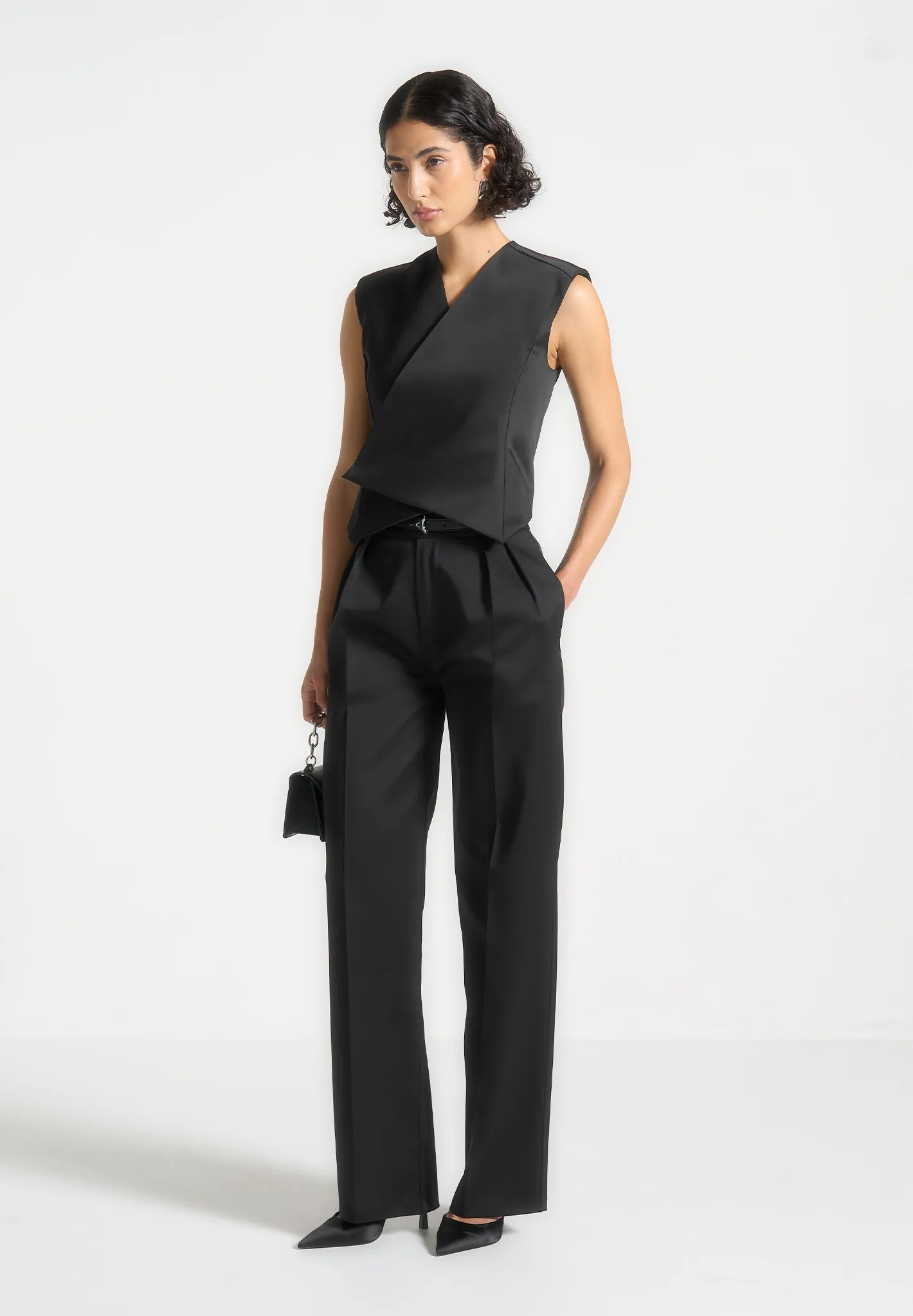 Laurence - Sateen Wrap Waistcoat - Black sold by Maniere De Voir product image thumbnail 2