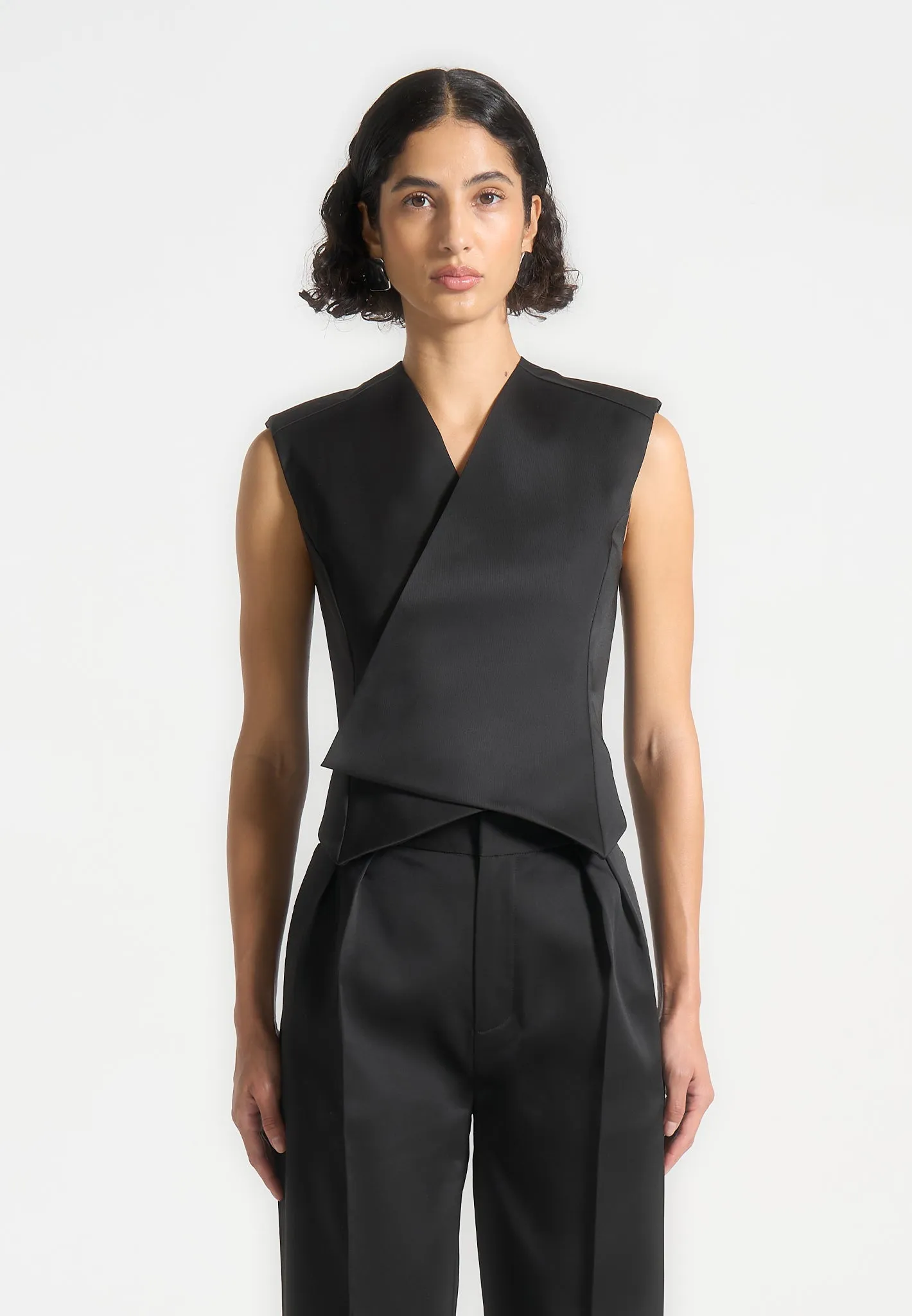 Laurence - Sateen Wrap Waistcoat - Black sold by Maniere De Voir product image thumbnail 3