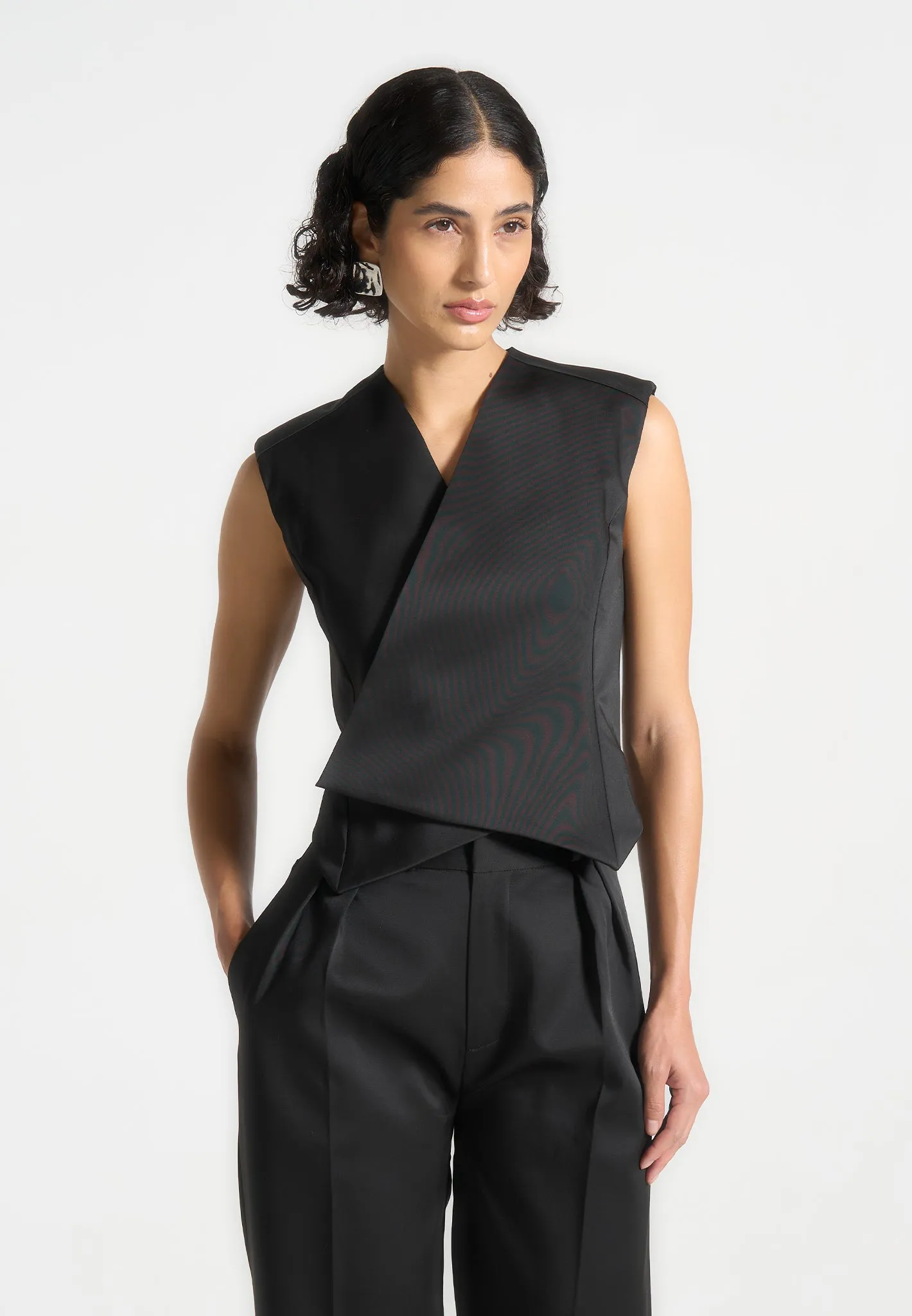Laurence - Sateen Wrap Waistcoat - Black sold by Maniere De Voir