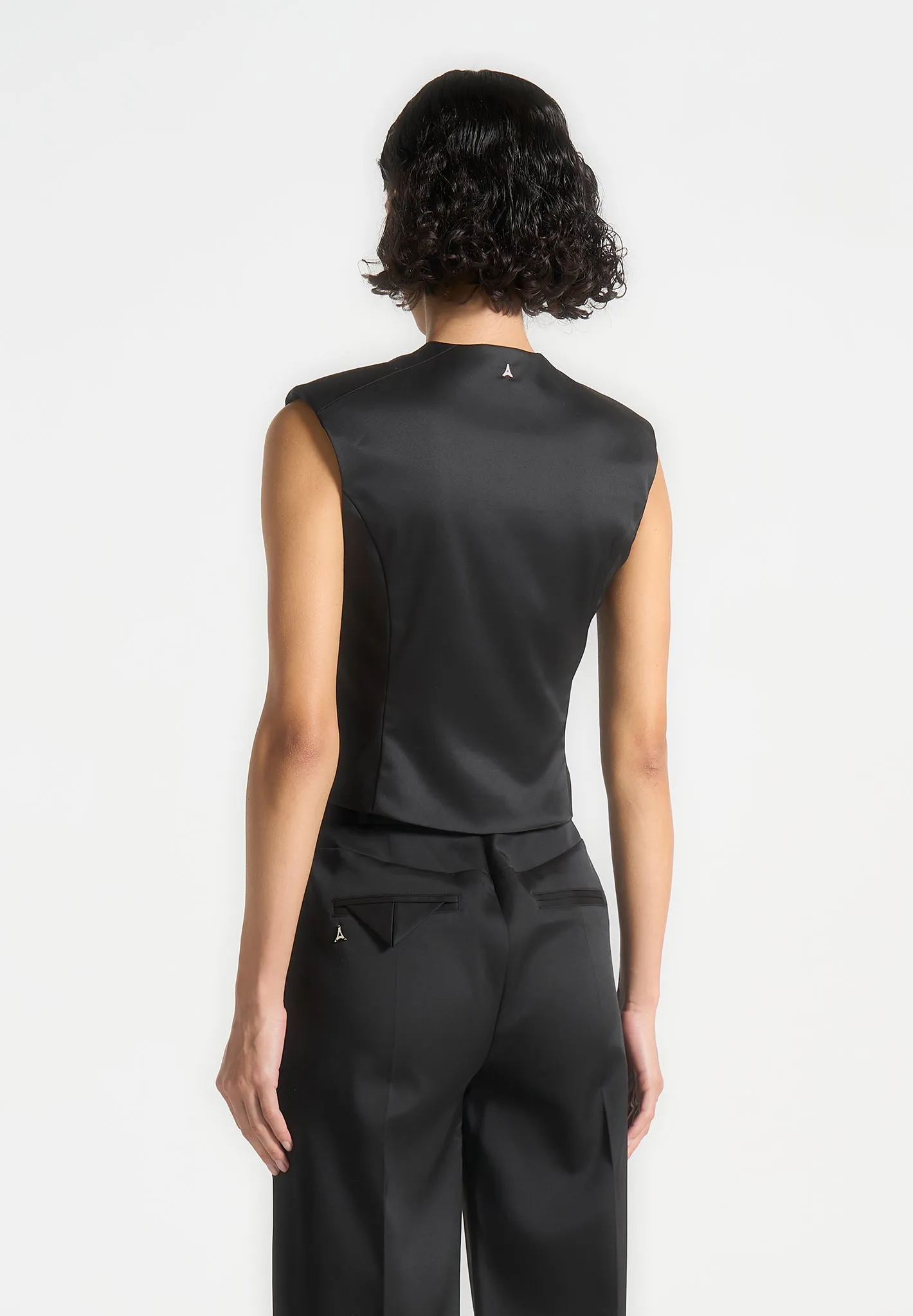 Laurence - Sateen Wrap Waistcoat - Black sold by Maniere De Voir product image thumbnail 4