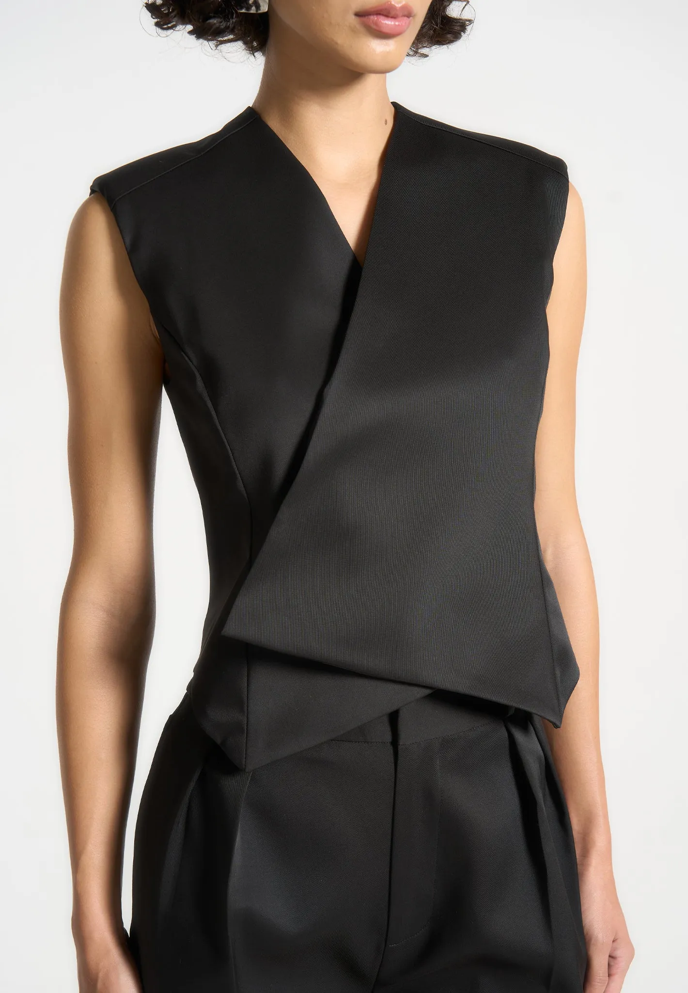 Laurence - Sateen Wrap Waistcoat - Black sold by Maniere De Voir product image thumbnail 5
