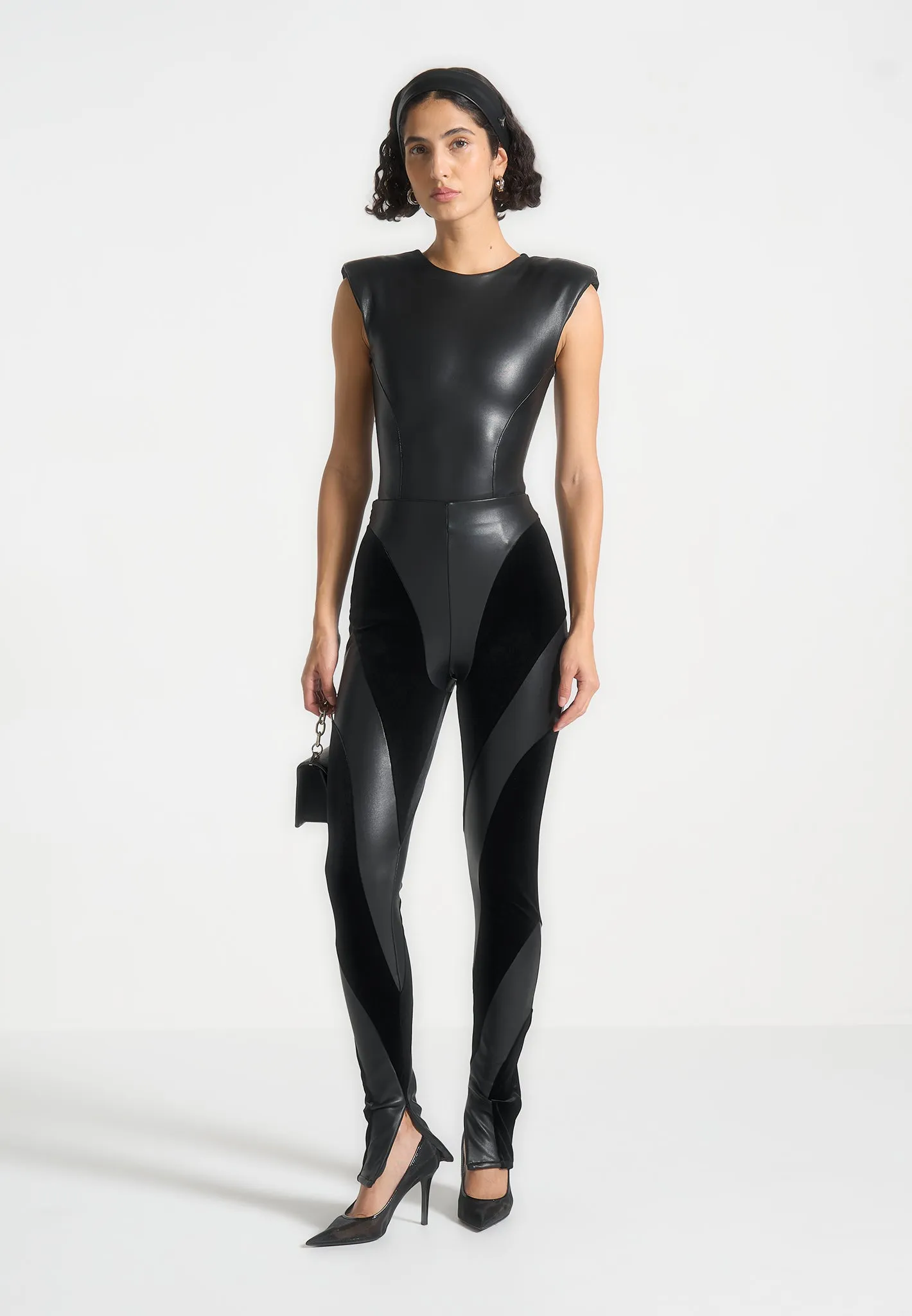 Leather and Velour Contour Leggings - Black sold by Maniere De Voir product image thumbnail 2