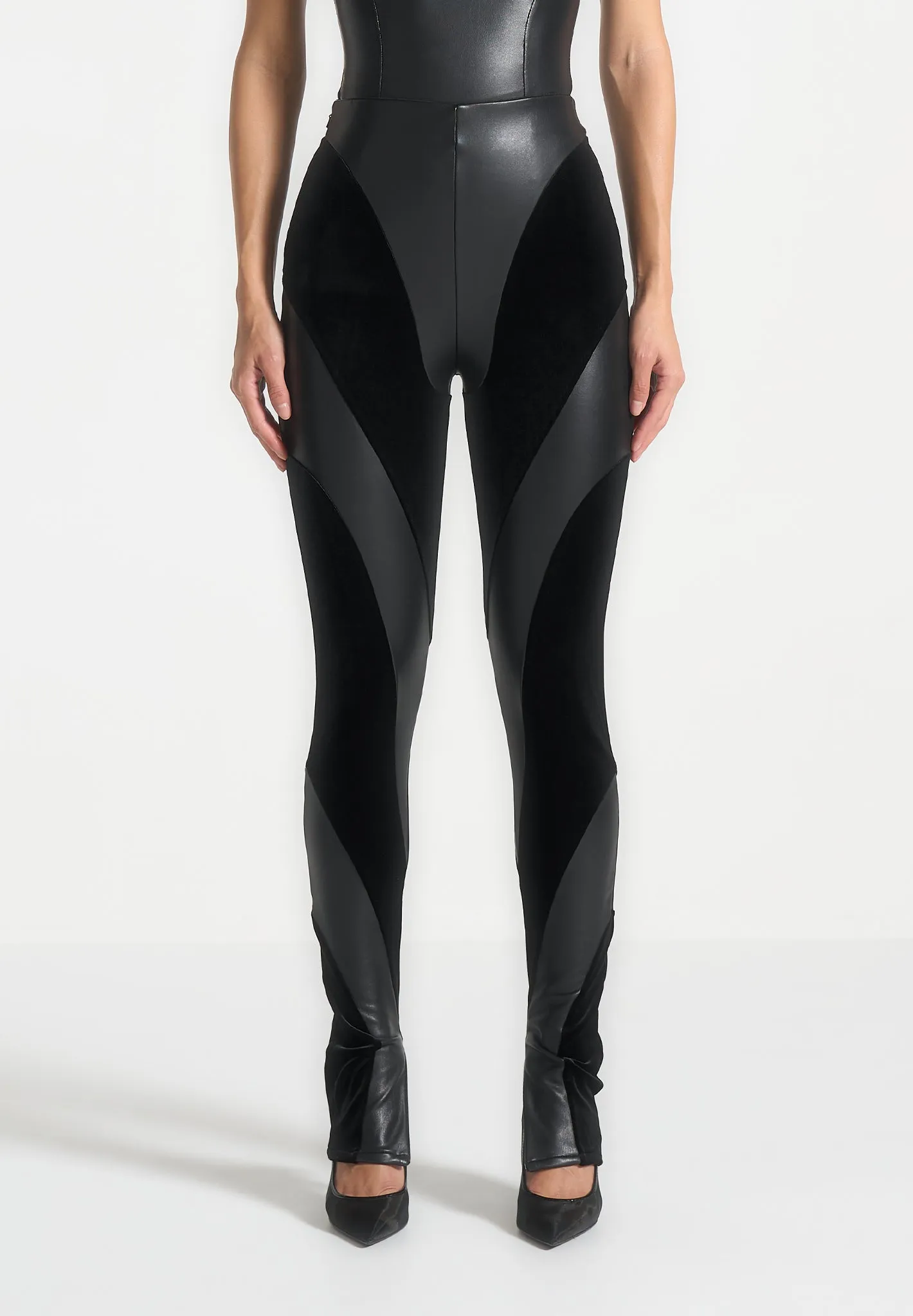 Leather and Velour Contour Leggings - Black sold by Maniere De Voir product image thumbnail 3