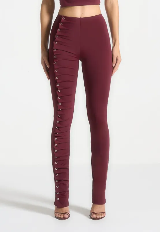 Eyelet Detail Tacked Leggings - Wine Red sold by Maniere De Voir