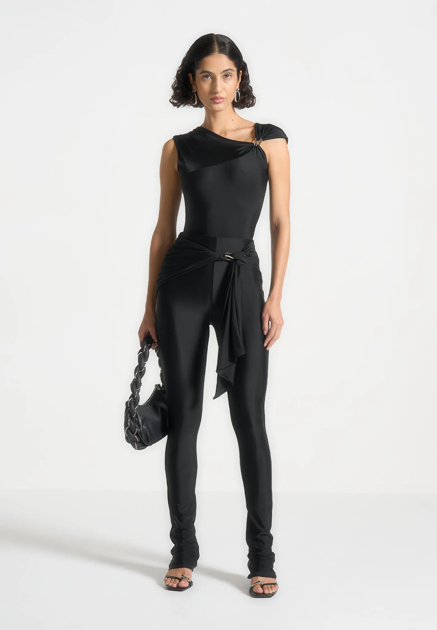 Draped Hardware Detail Leggings - Black sold by Maniere De Voir product image thumbnail 2
