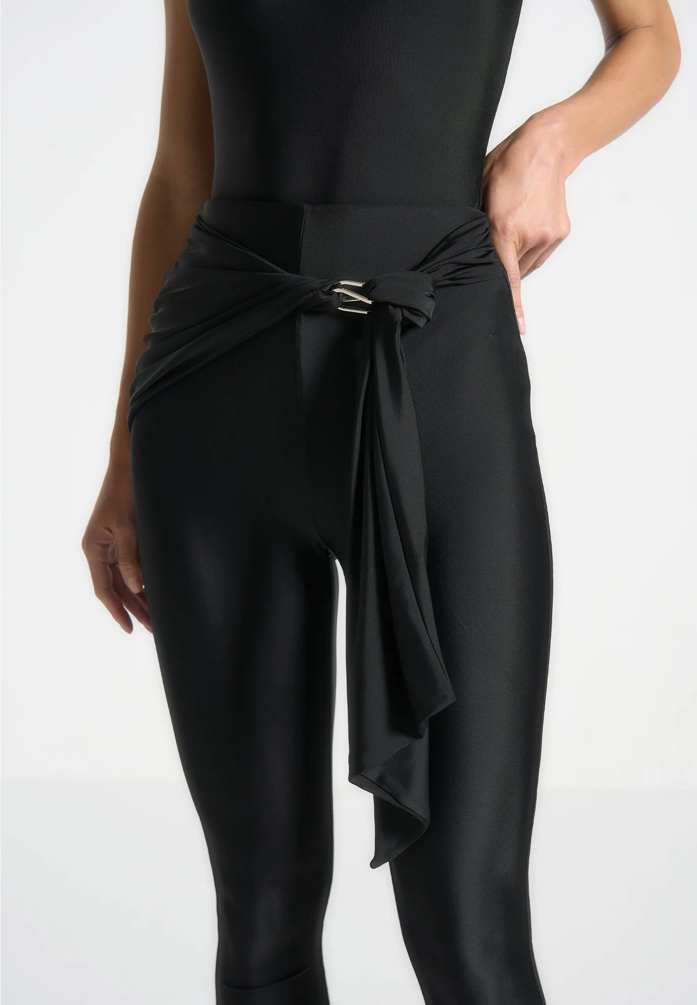 Draped Hardware Detail Leggings - Black sold by Maniere De Voir product image thumbnail 3