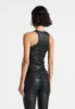 Yolande - Leather Asymmetric Tacked Racer Top - Black sold by Maniere De Voir
