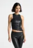 Yolande - Leather Asymmetric Tacked Racer Top - Black sold by Maniere De Voir