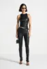 Yolande - Leather Asymmetric Tacked Racer Top - Black sold by Maniere De Voir