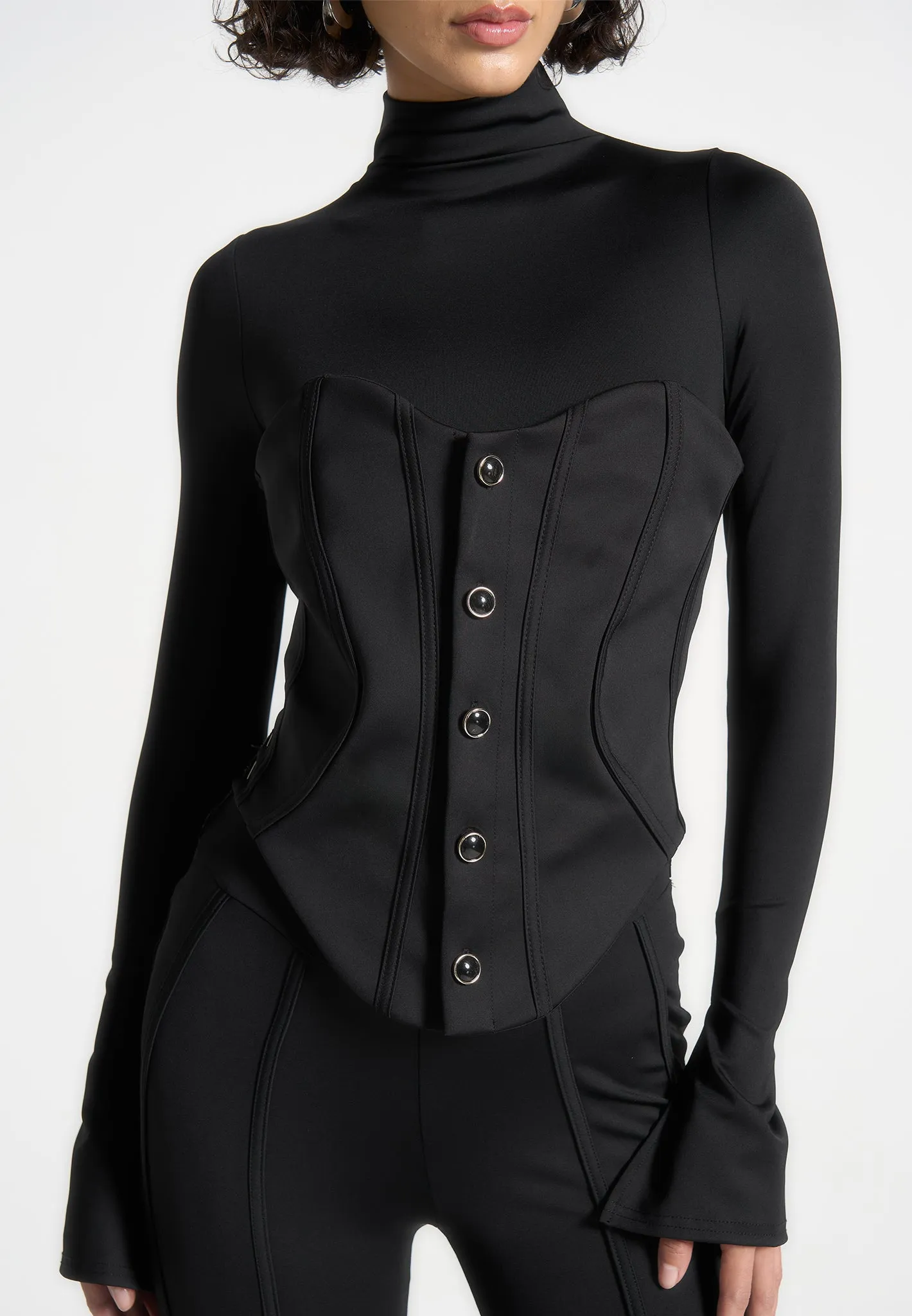 Contour Jumpsuit with Buttoned Corset - Black sold by Maniere De Voir product image thumbnail 2