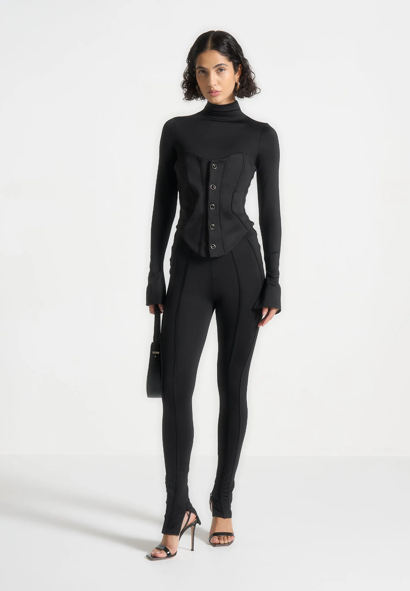 Contour Jumpsuit with Buttoned Corset - Black sold by Maniere De Voir