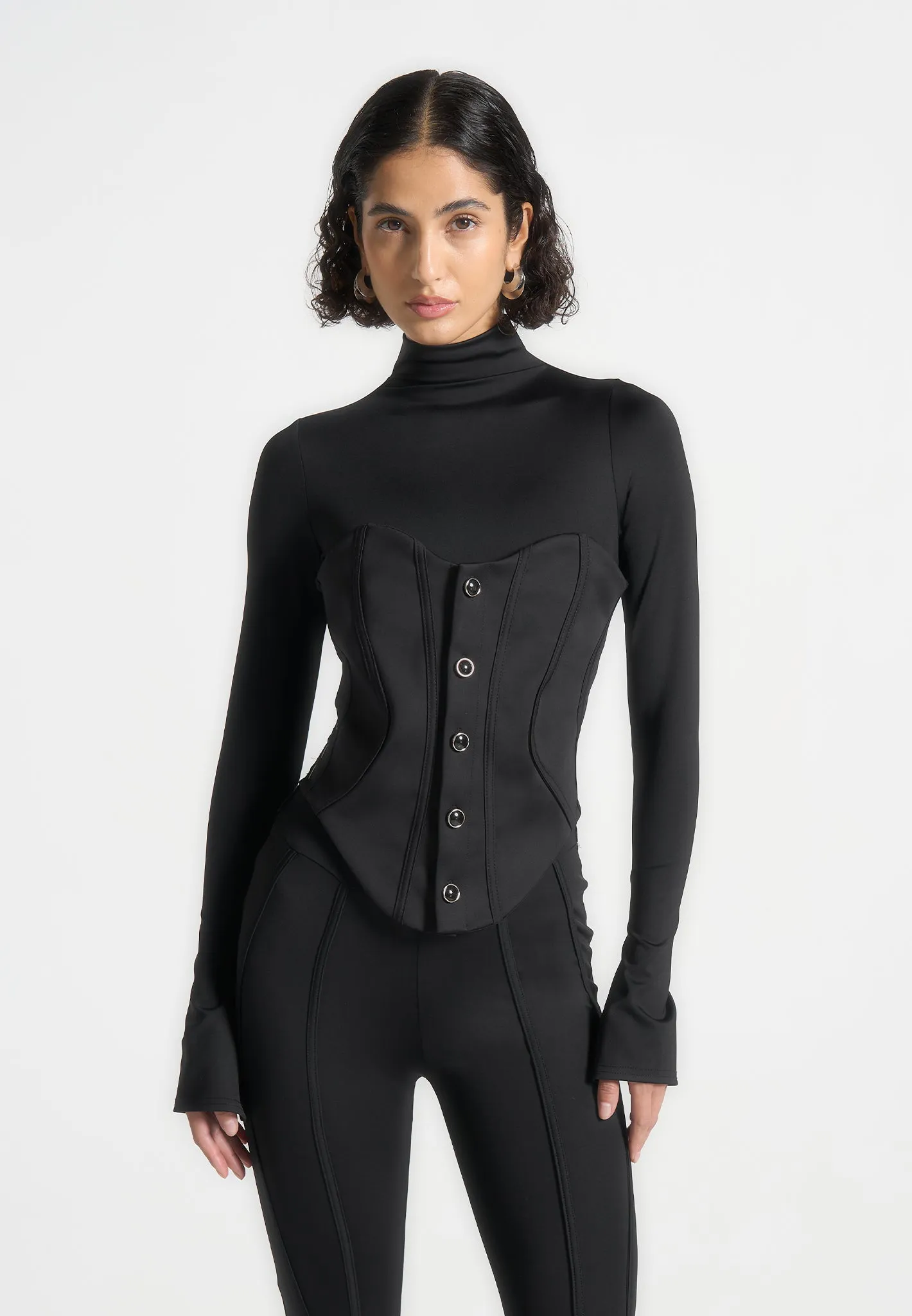 Contour Jumpsuit with Buttoned Corset - Black sold by Maniere De Voir product image thumbnail 4
