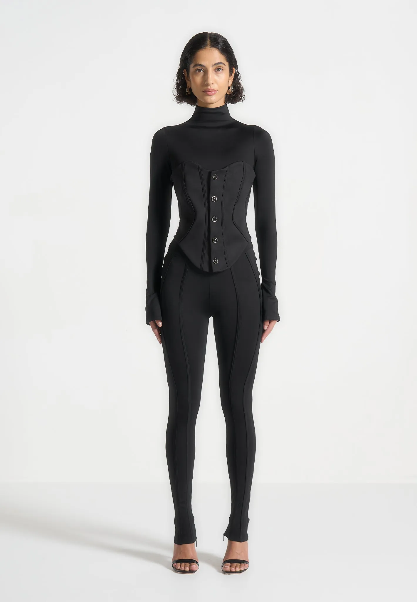 Contour Jumpsuit with Buttoned Corset - Black sold by Maniere De Voir product image thumbnail 5