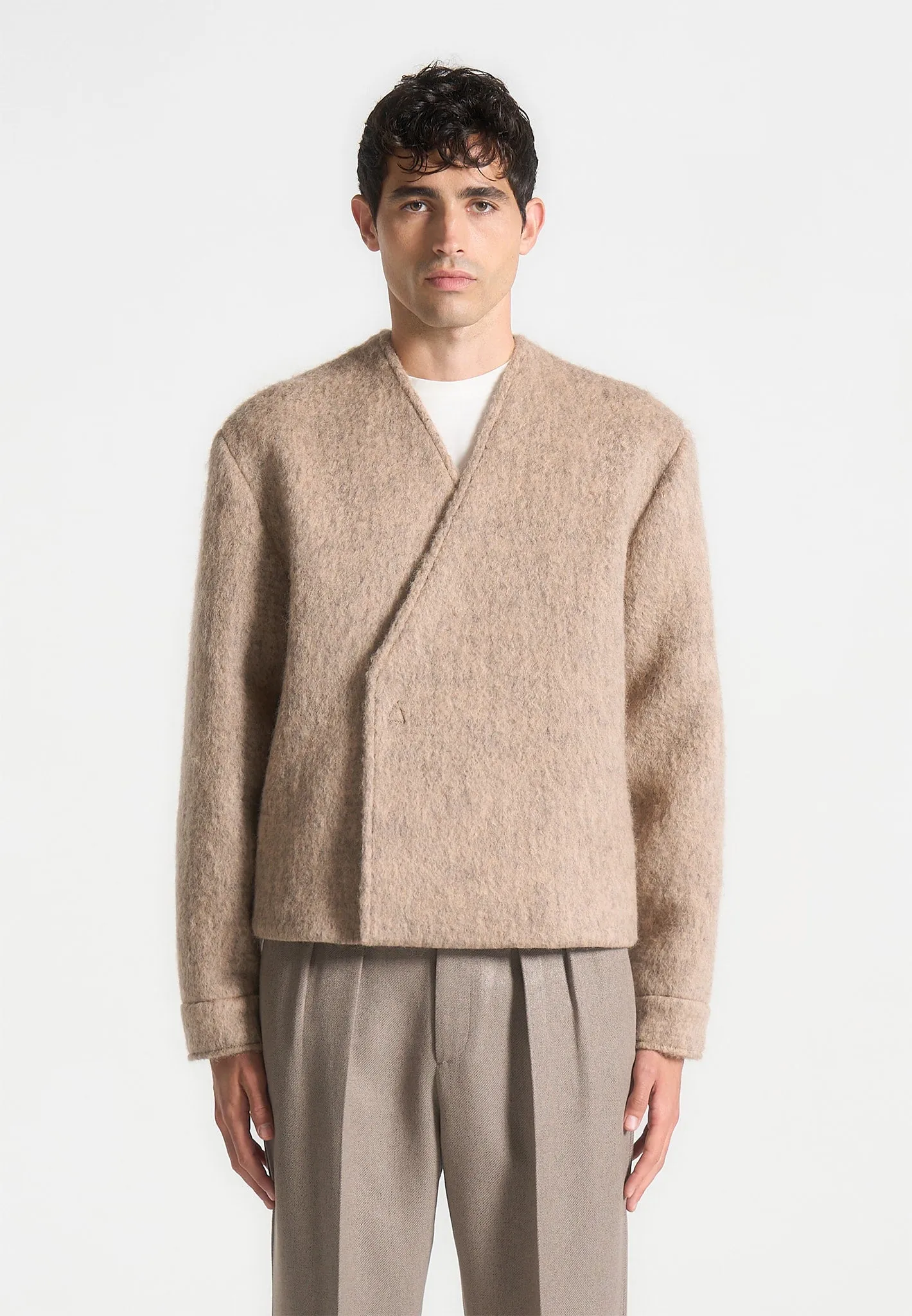 Kimono Wool-Blend Whisp Jacket - Taupe sold by Maniere De Voir