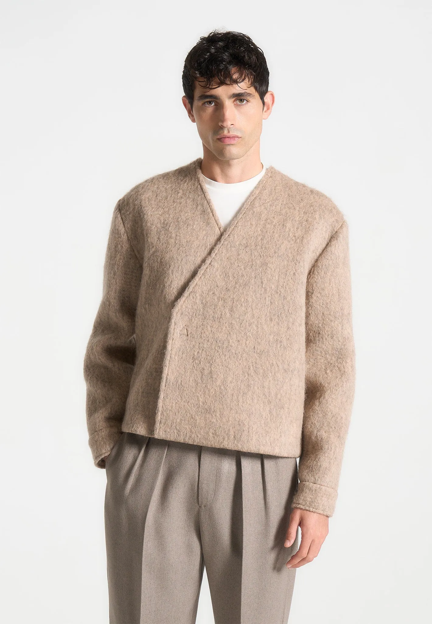 Kimono Wool-Blend Whisp Jacket - Taupe sold by Maniere De Voir product image thumbnail 3