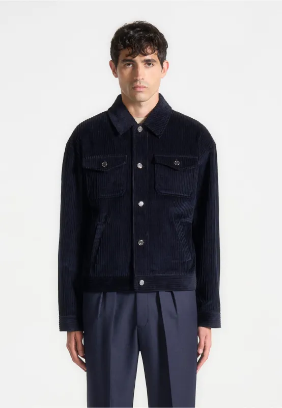 Corduory Trucker Jacket - Navy sold by Maniere De Voir