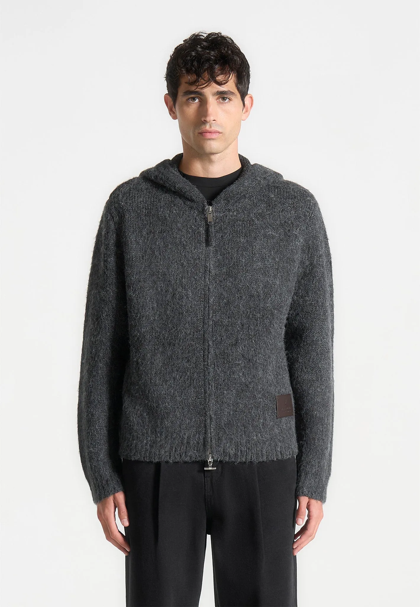 Mohair-Blend Zip Through Hoodie - Charcoal Grey sold by Maniere De Voir product image thumbnail 3