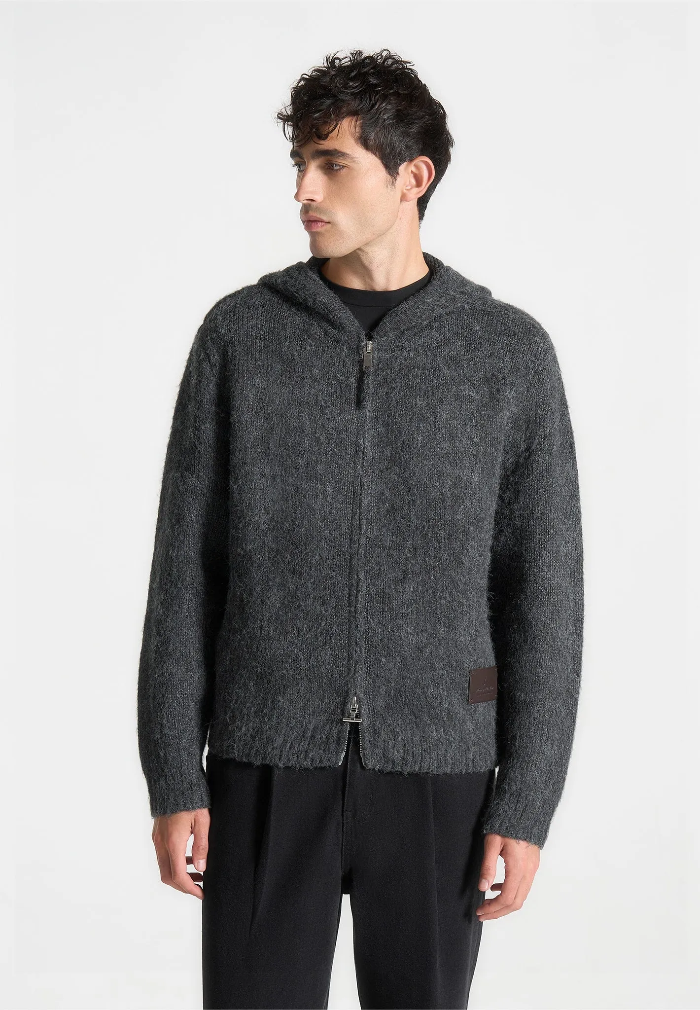 Mohair-Blend Zip Through Hoodie - Charcoal Grey sold by Maniere De Voir product image thumbnail 2
