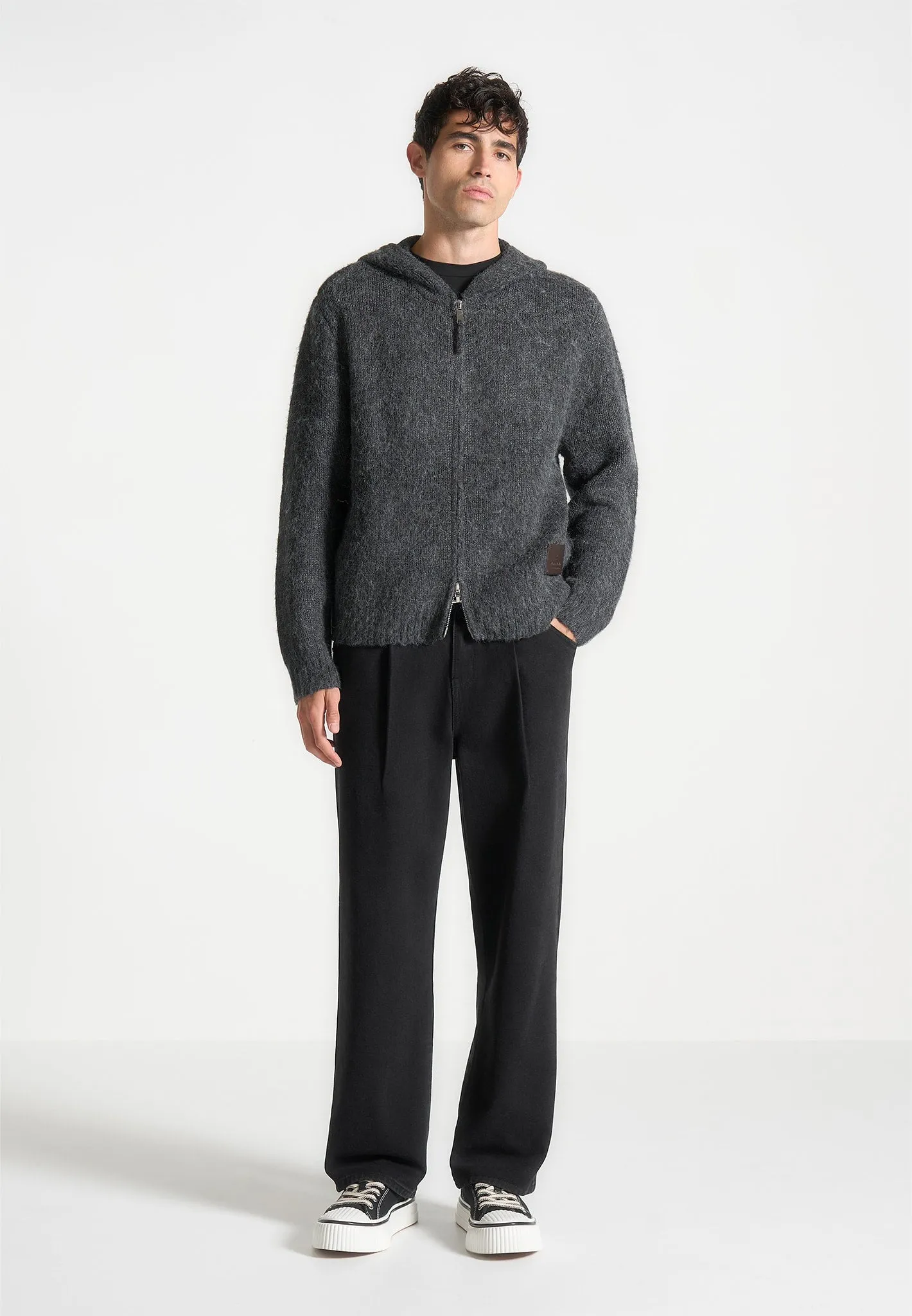 Mohair-Blend Zip Through Hoodie - Charcoal Grey sold by Maniere De Voir